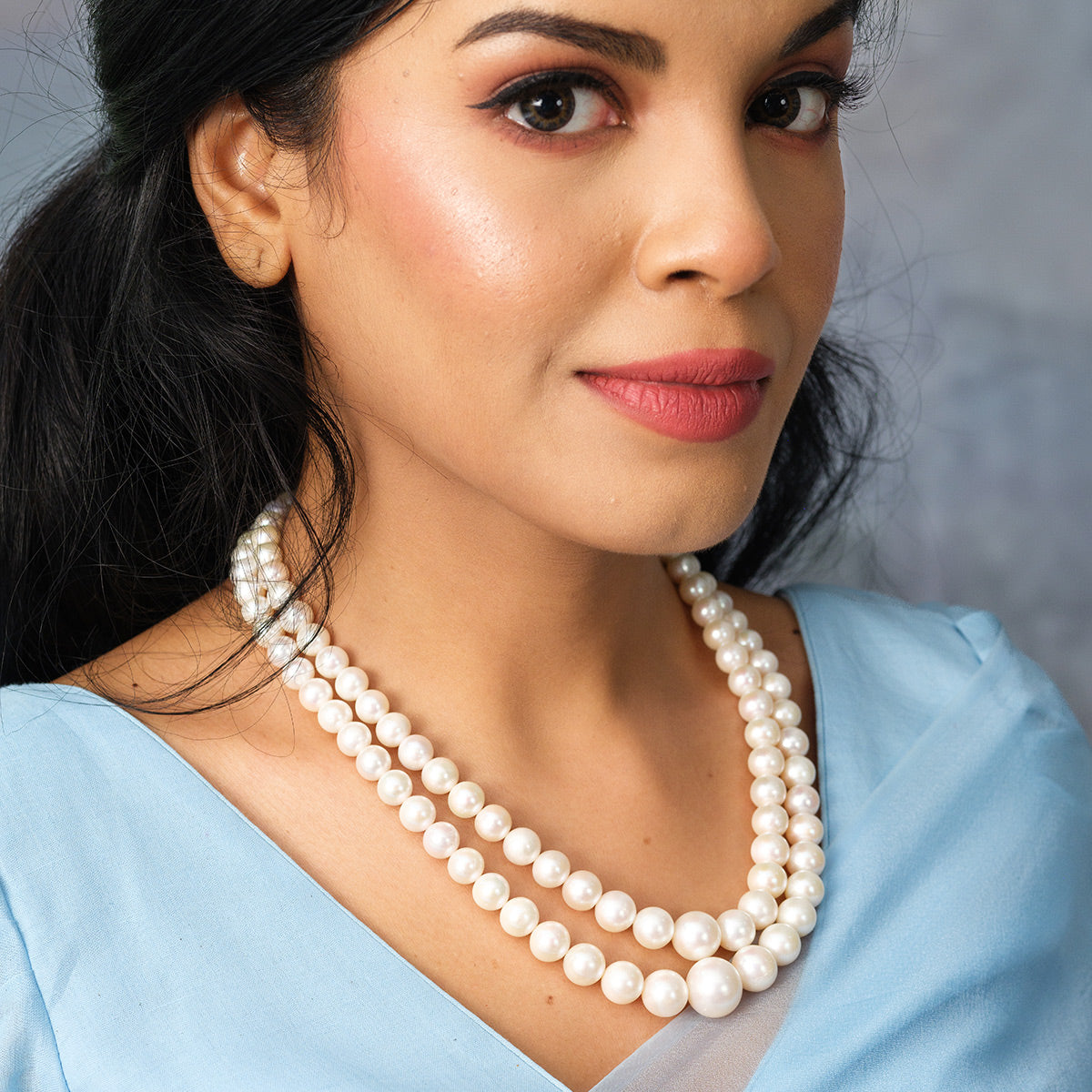 Buy Bridal Beauty Double Line White Freshwater Pearl Necklace