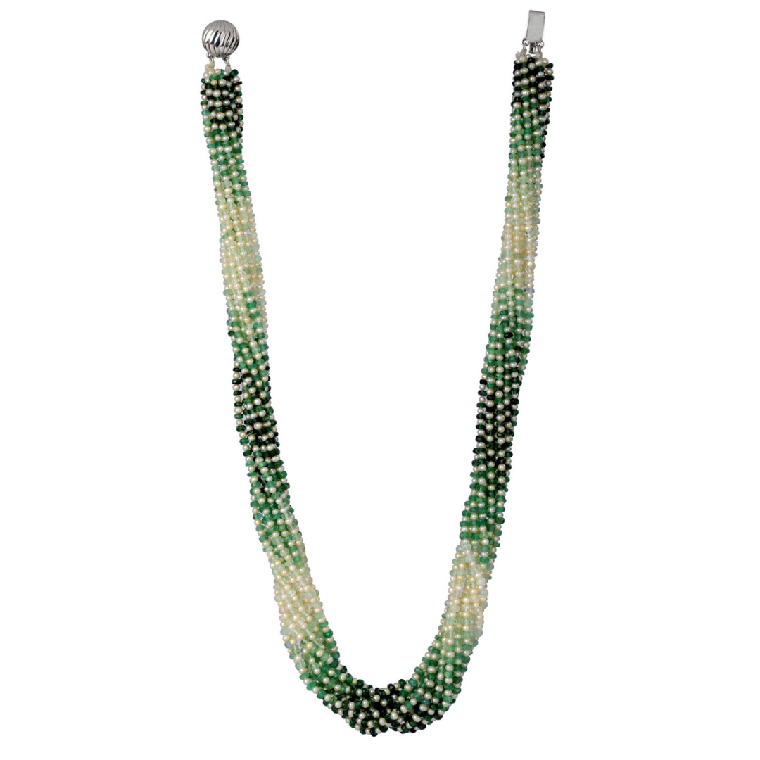 Twisted Emerald Pearl Necklace