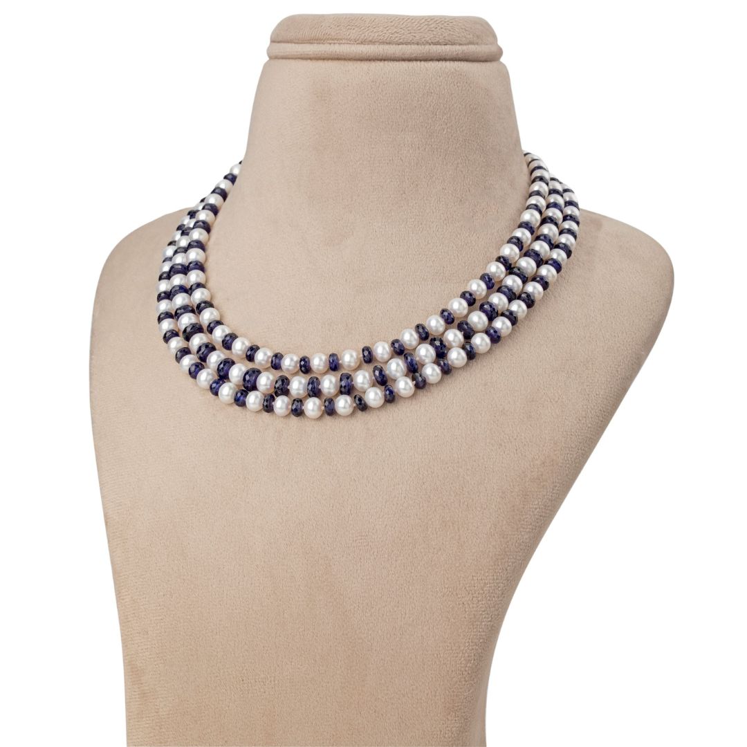 Long Freshwater Blue and White Lust OPERA Pearl Necklace