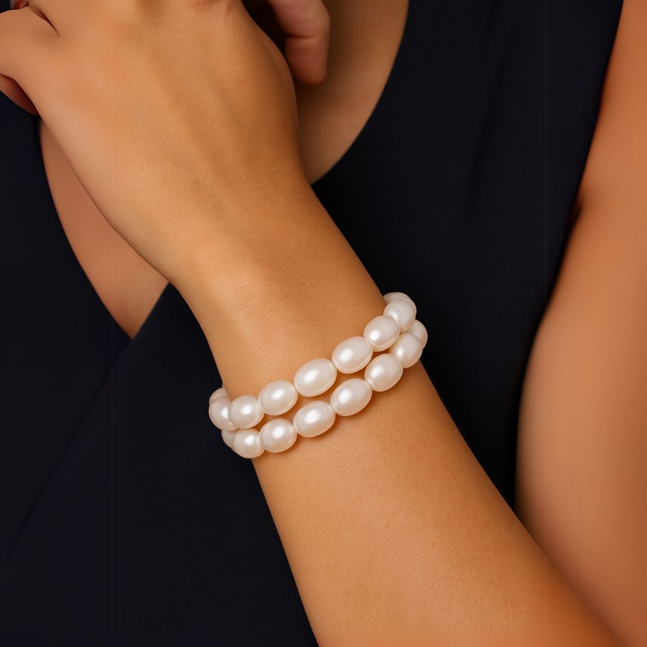 Milky Oval White Double-Row Bracelet