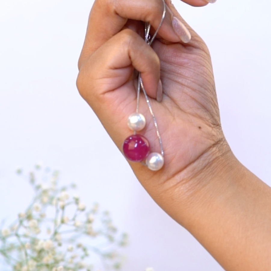 Akoya and Ruby Pearl Chain | Pearl Necklace