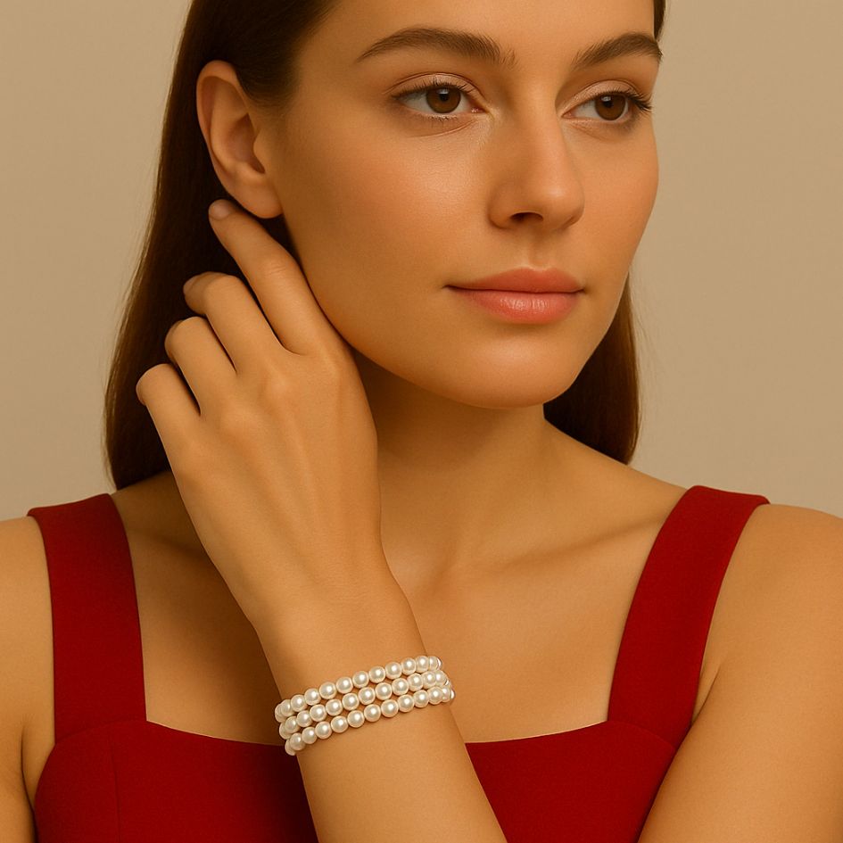 Snowy-White Triple Row Bracelet
