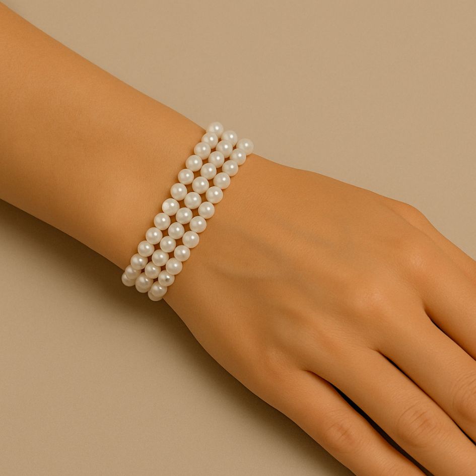 Snowy-White Triple Row Bracelet
