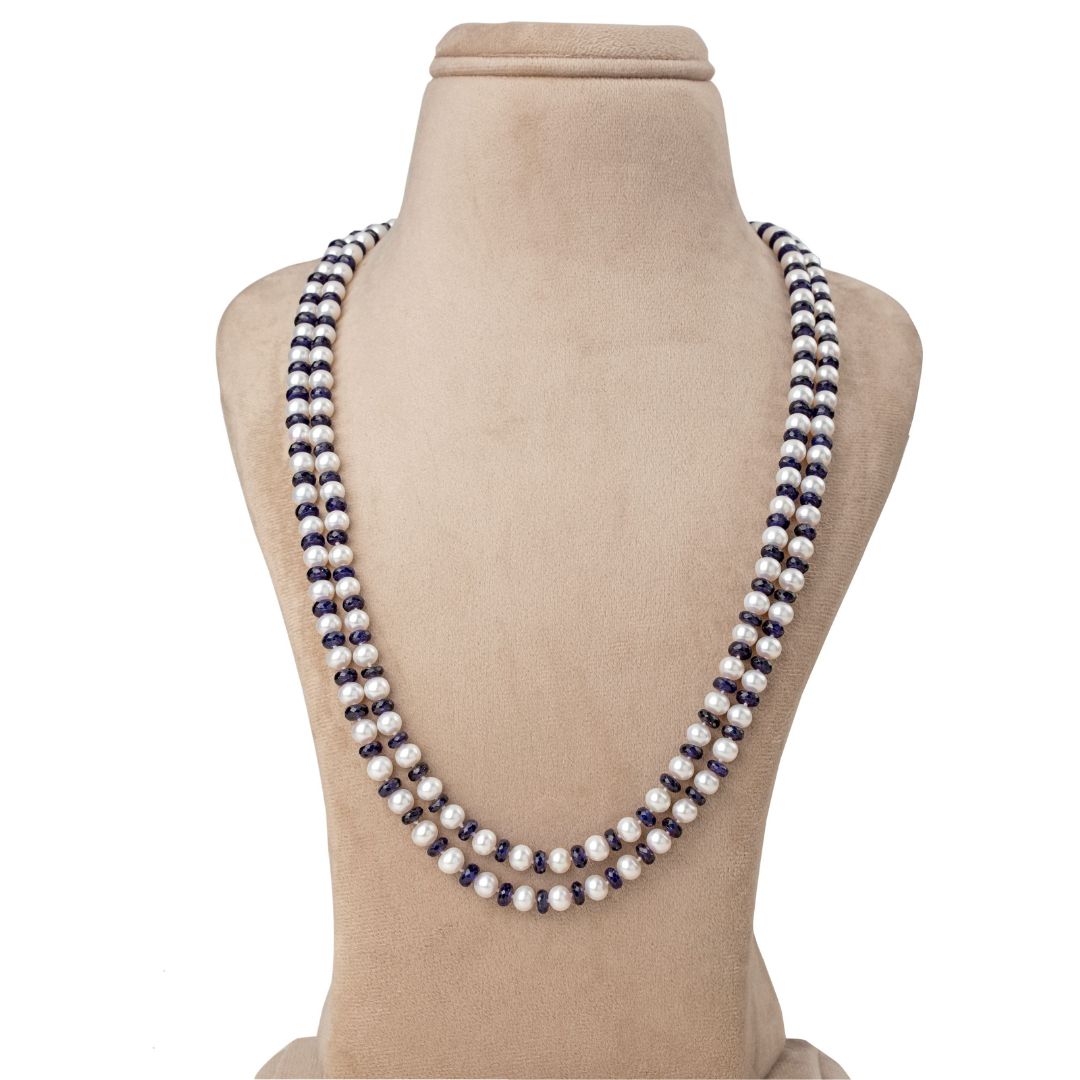 Long Freshwater Blue and White Lust OPERA Pearl Necklace