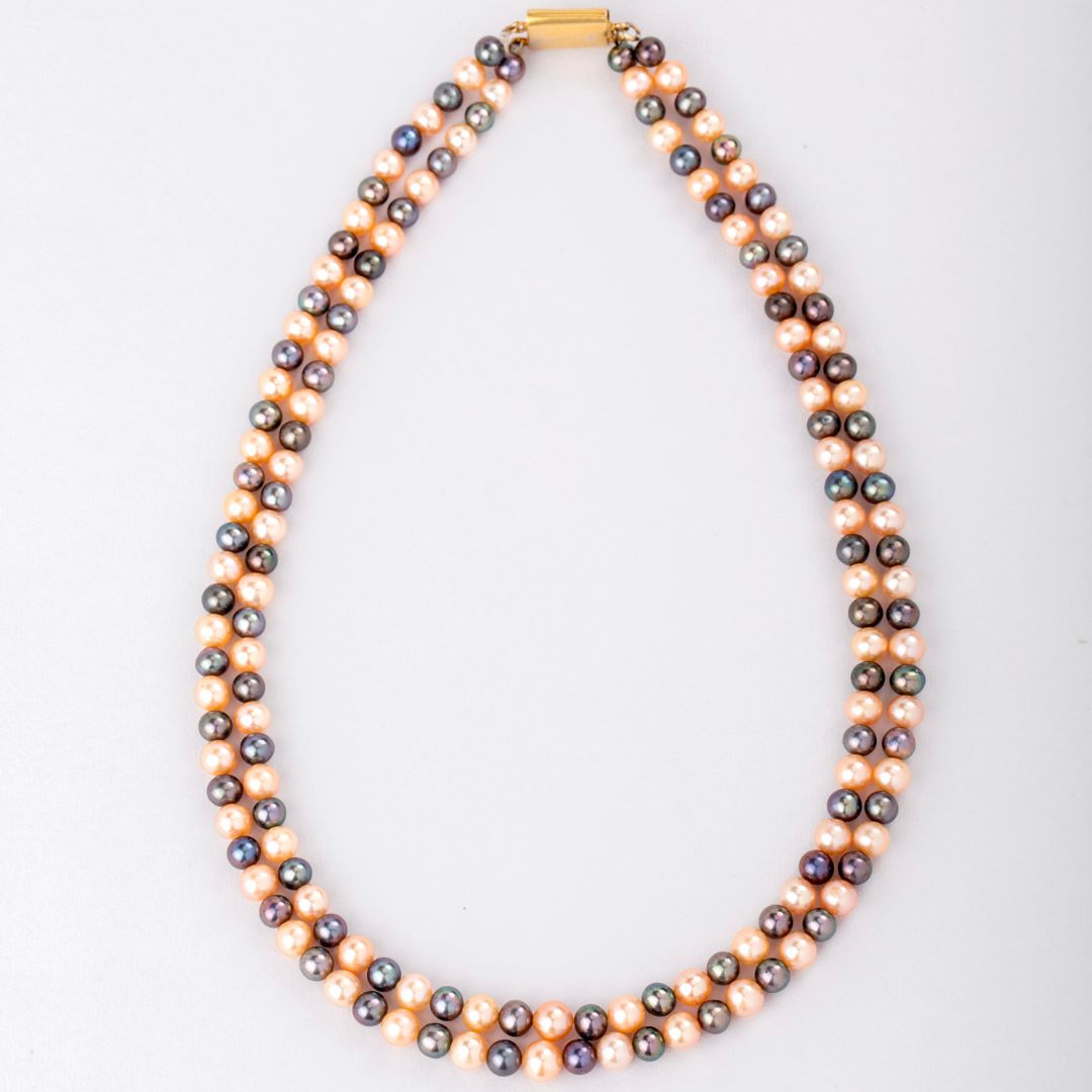 Peach & Gray Duo Pearl Necklace