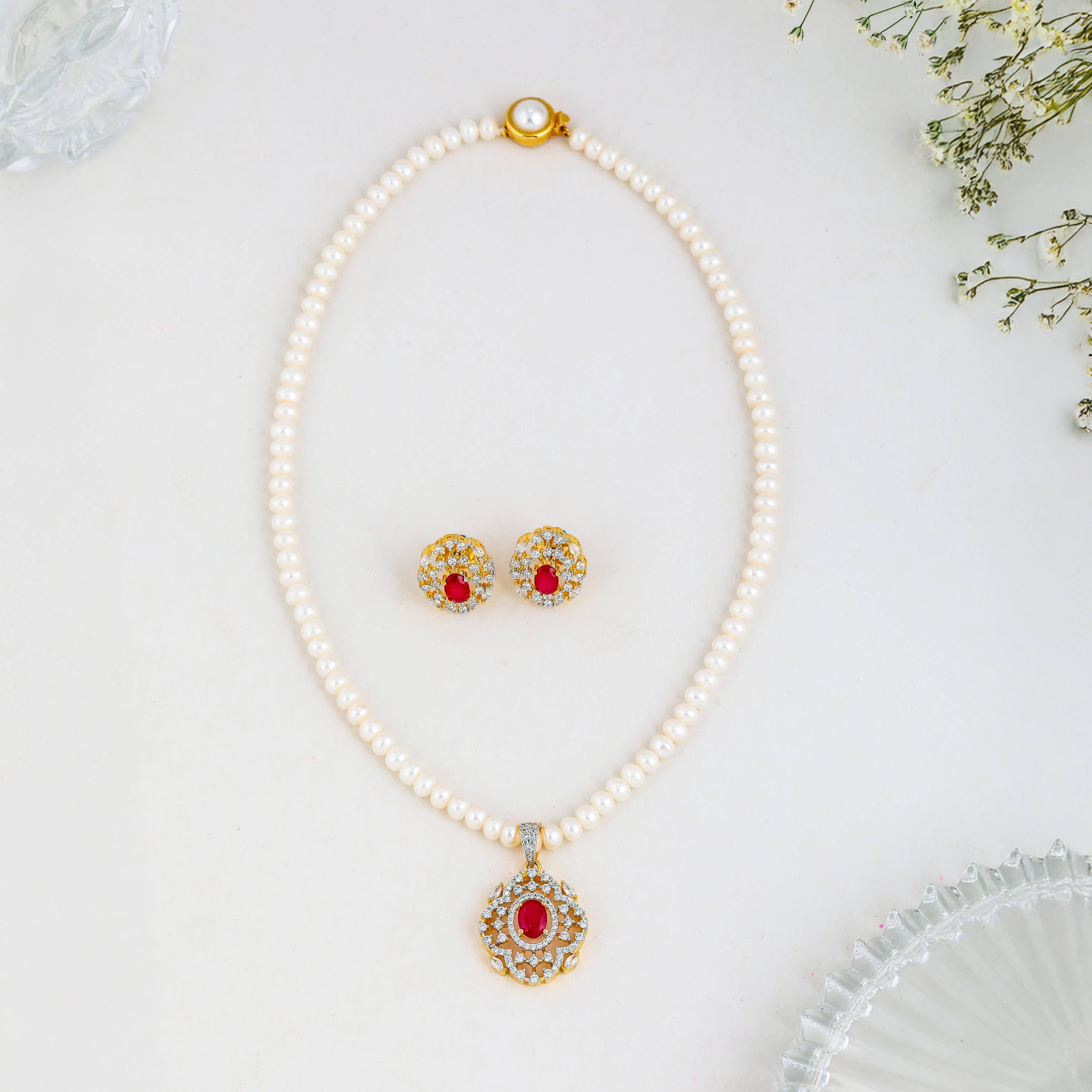 Red Moonlight Sparkle Pearl Jewelry Set