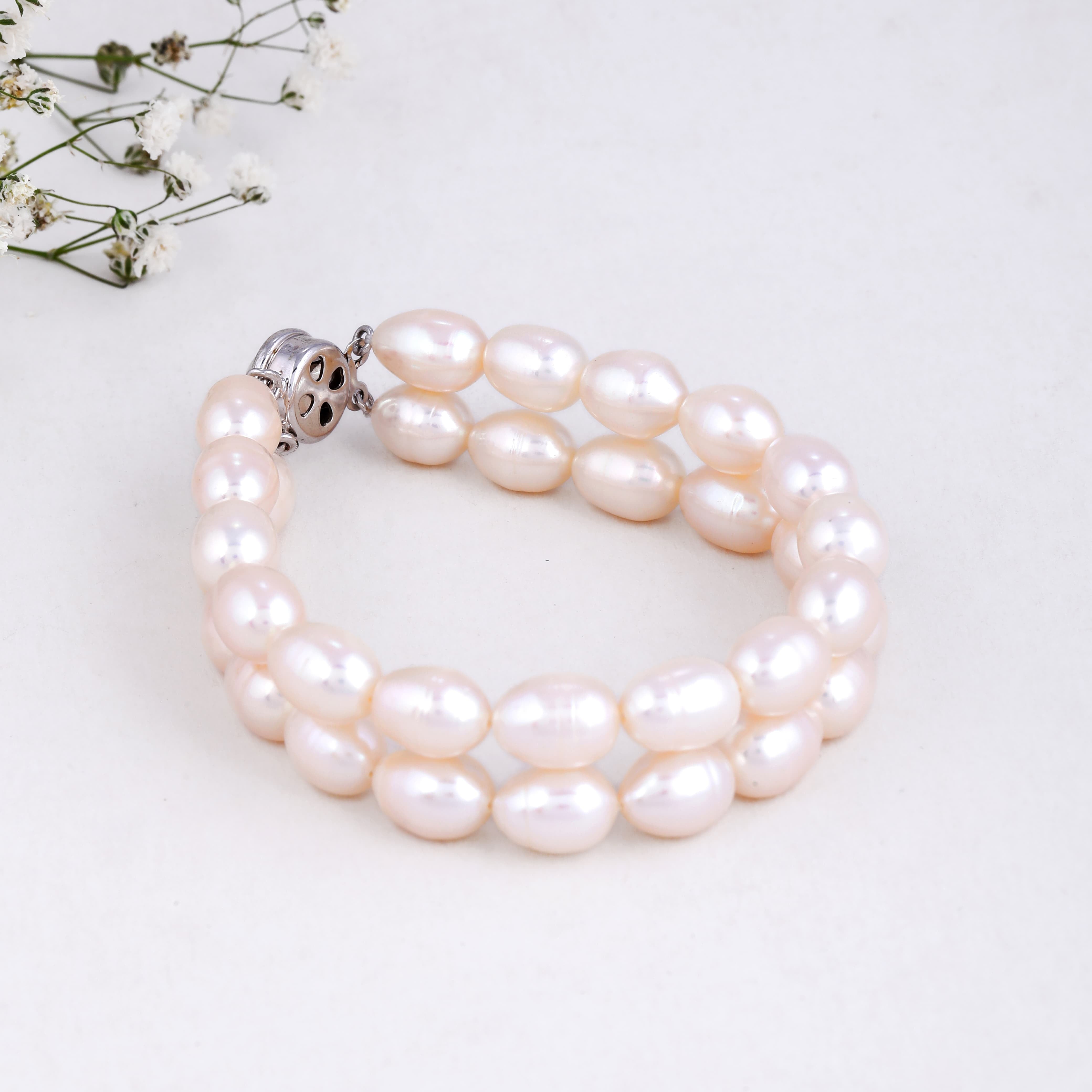 Milky Oval White Double-Row Bracelet