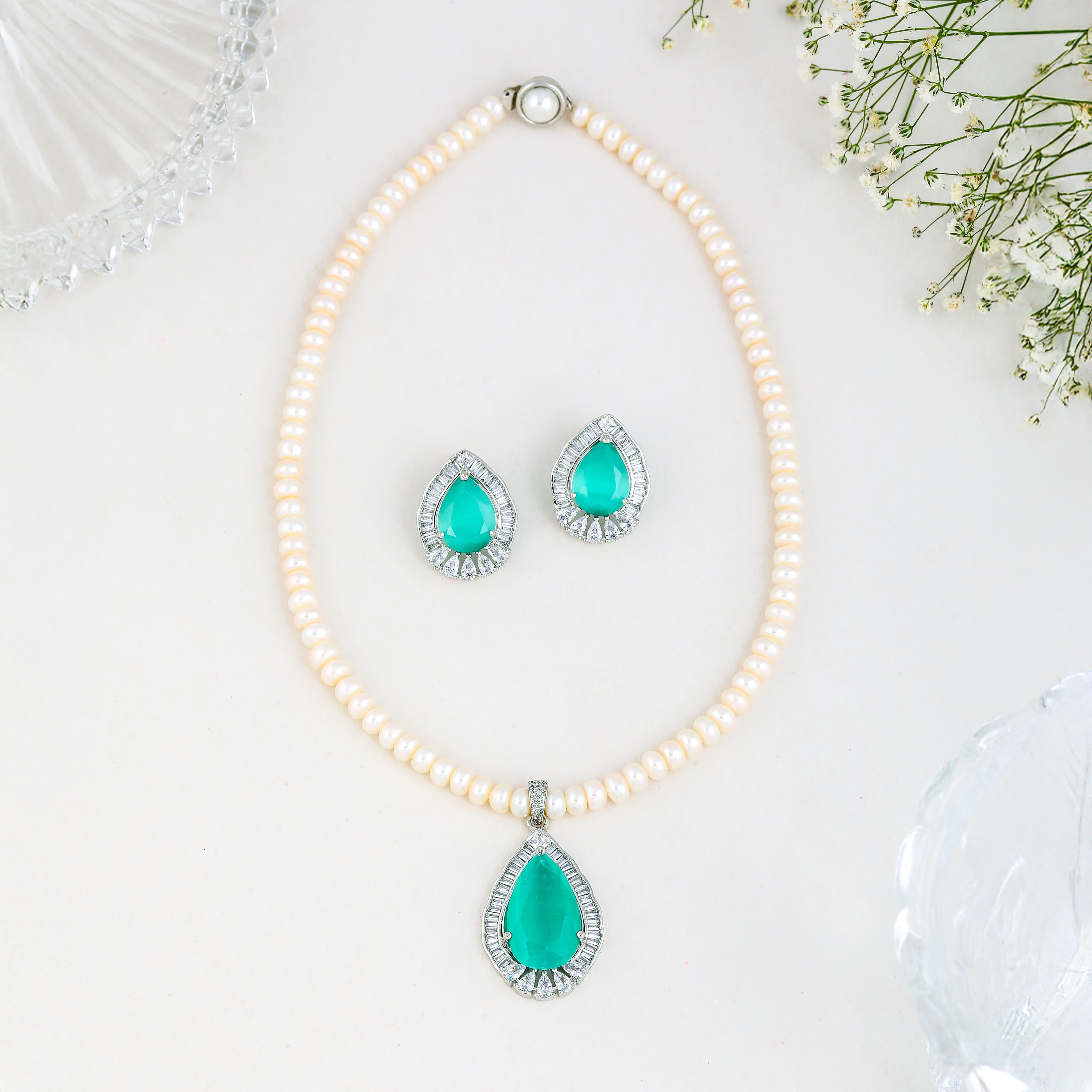 Turquoise Oval Drop Pearl Jewelry Set