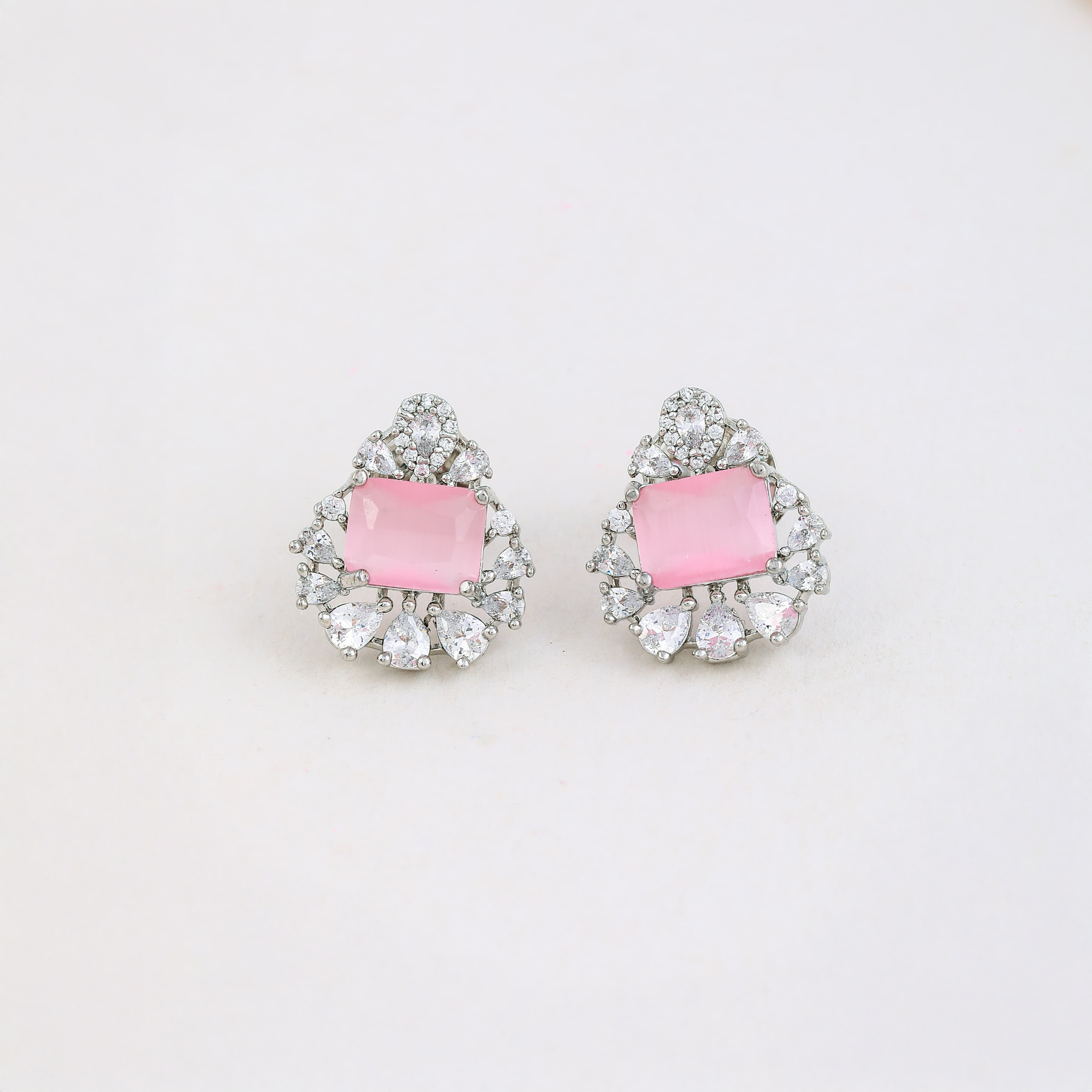 Emerald Shaped Pink Drop Pearl Jewelry Set