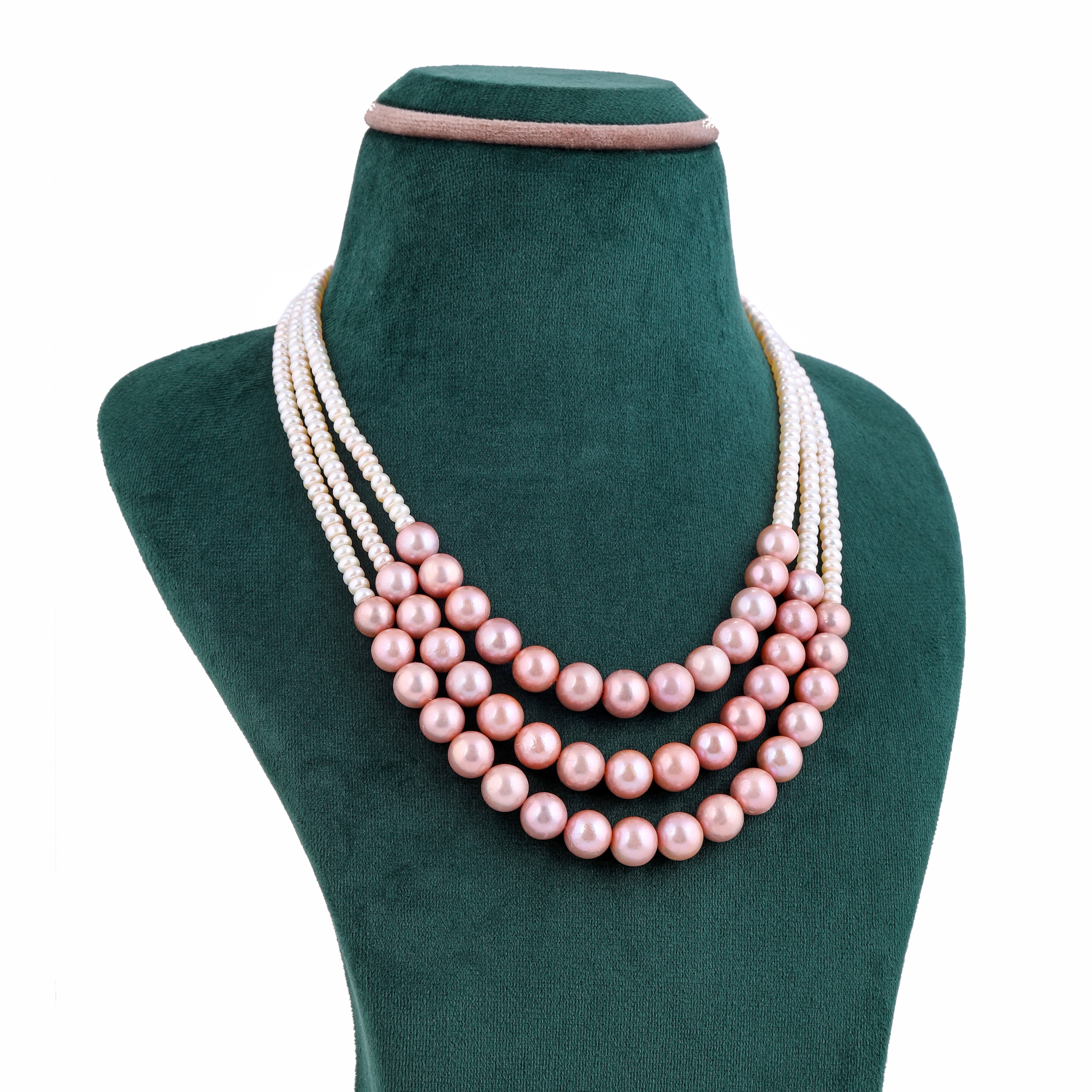 Bridal Roseate & White Freshwater Pearl Necklace