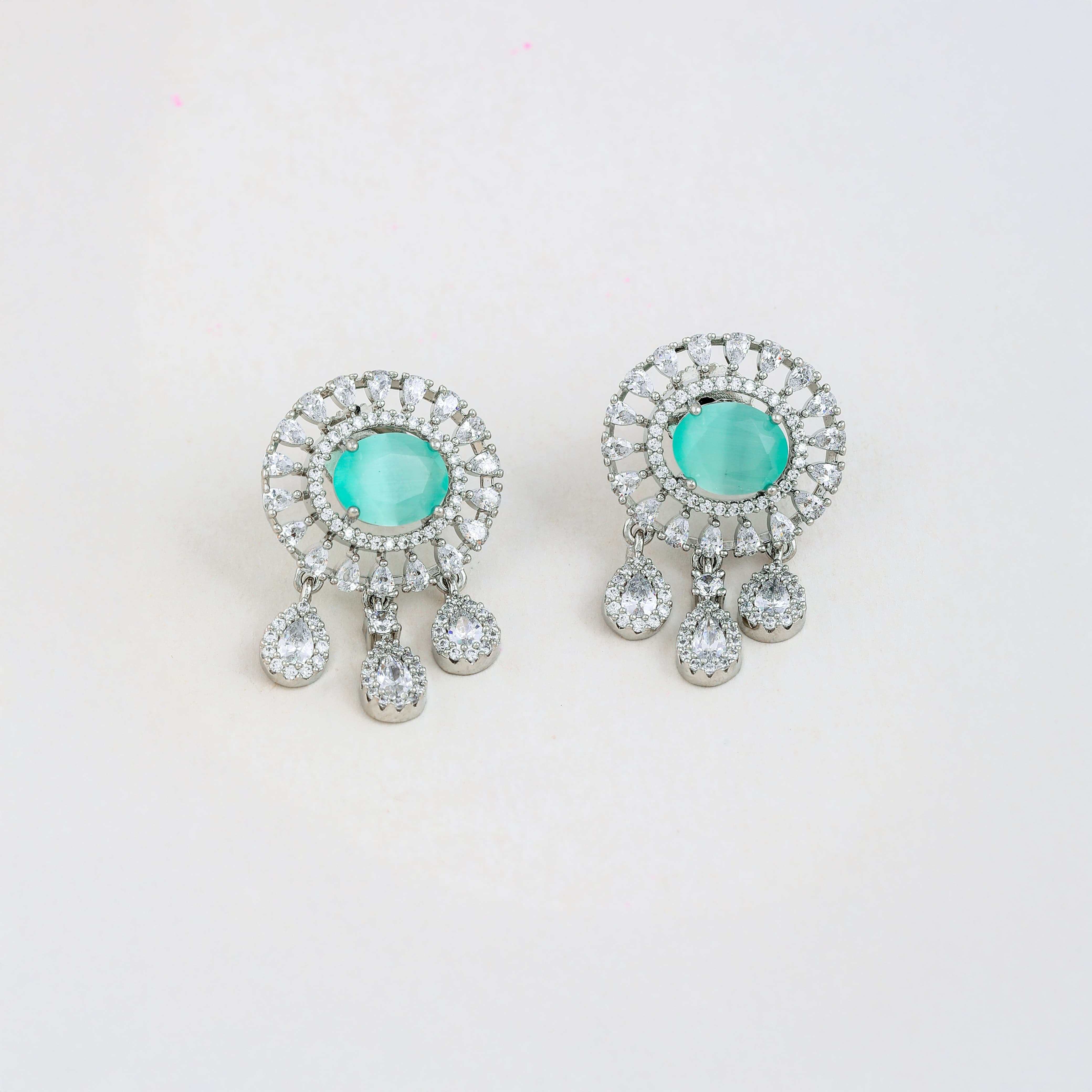 Light Green Radiance CZ Drops Pearl Jewelry Set