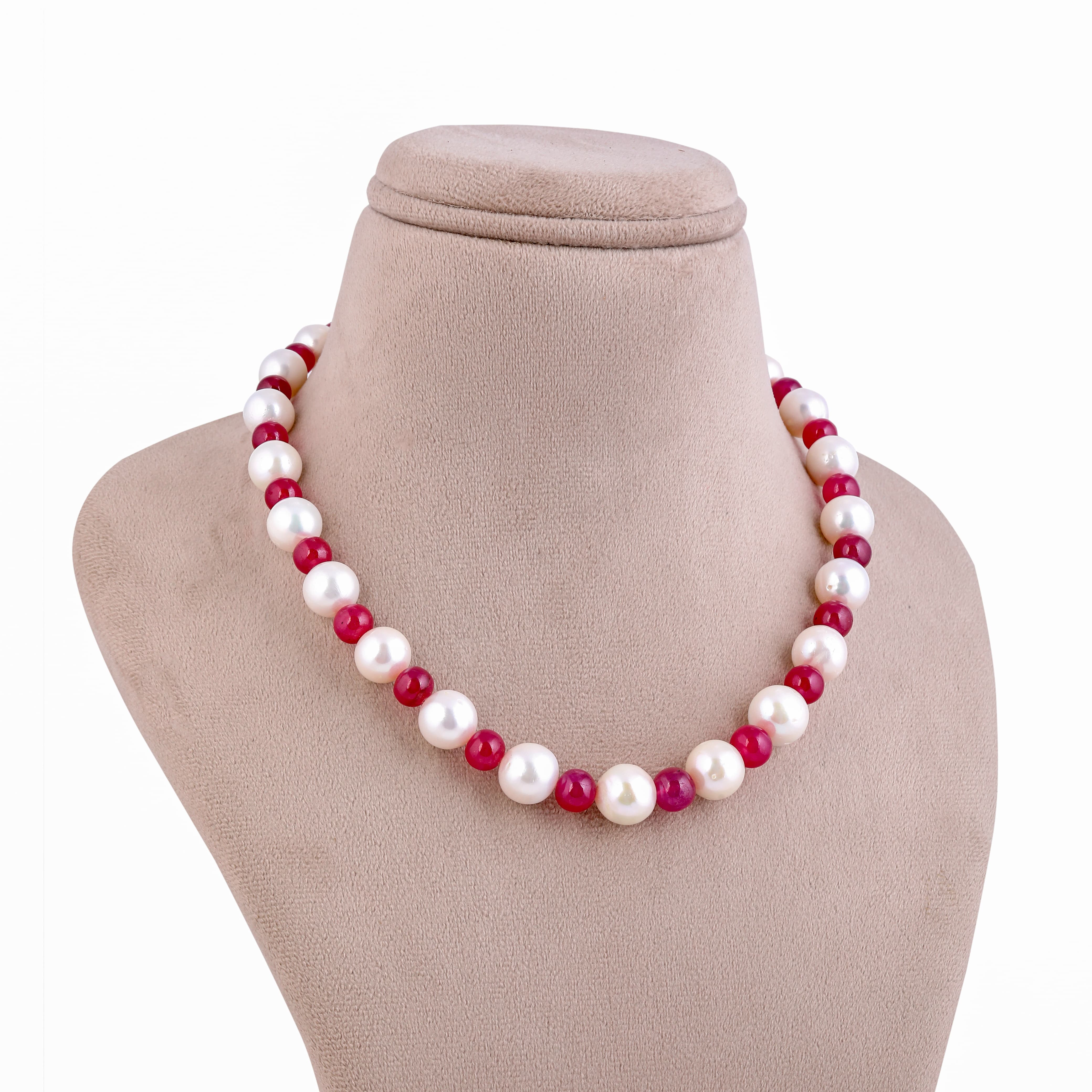 Scarlet Dreams Freshwater Pearl and Ruby Single Row Necklace