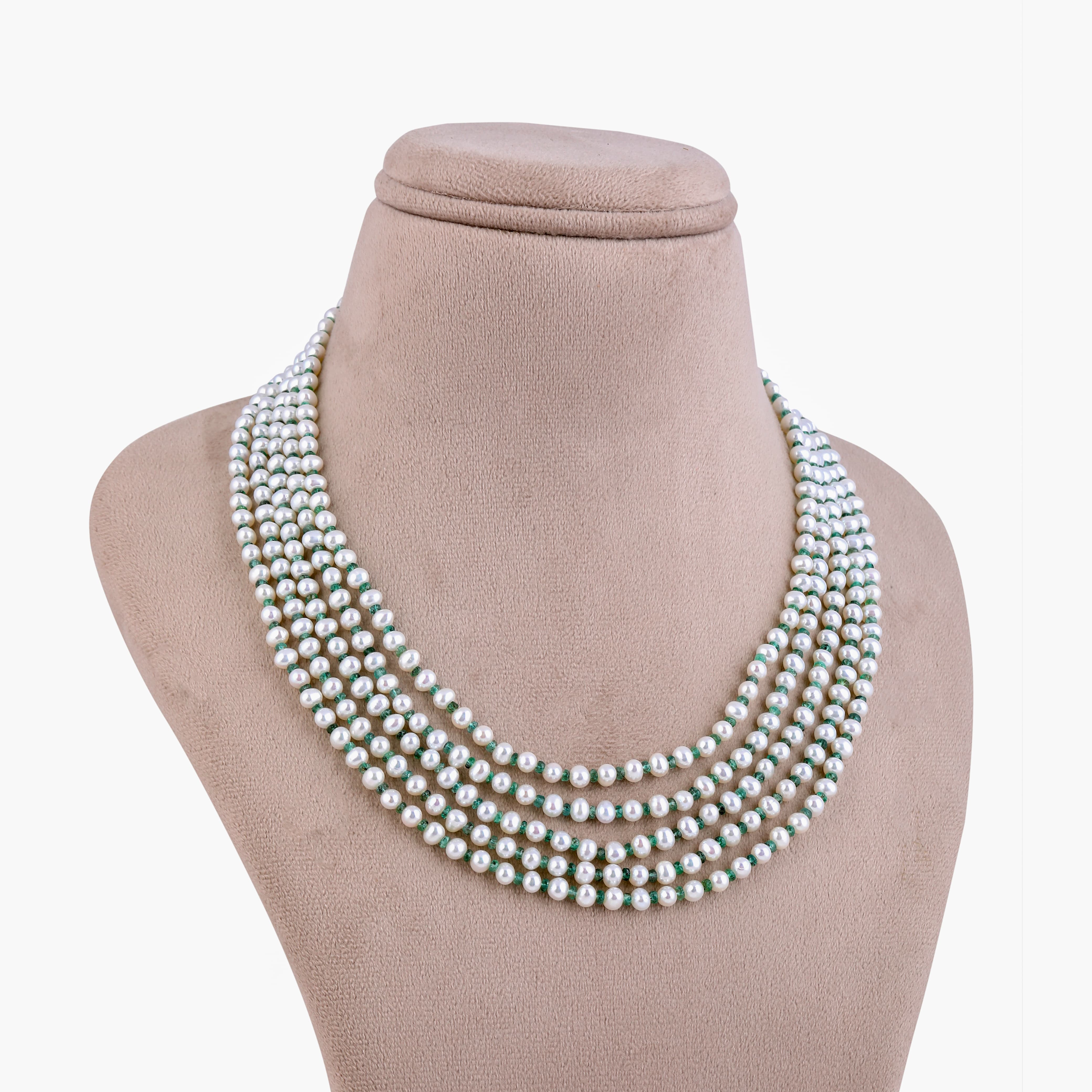 Verde Emeralds & Freshwater Pearl Necklace - 5 Rows