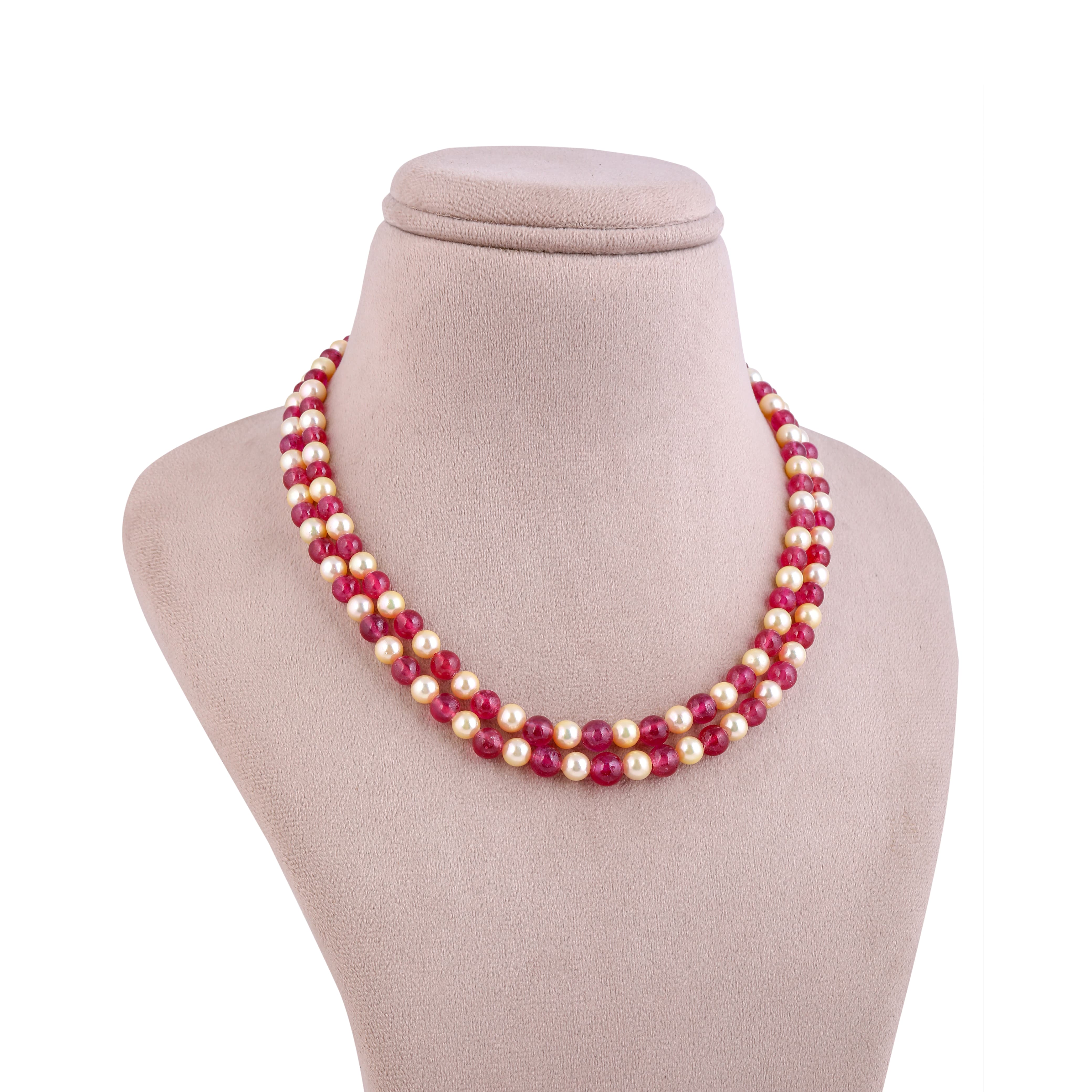 Gold Akoya & Ruby Dual Pearl Necklace
