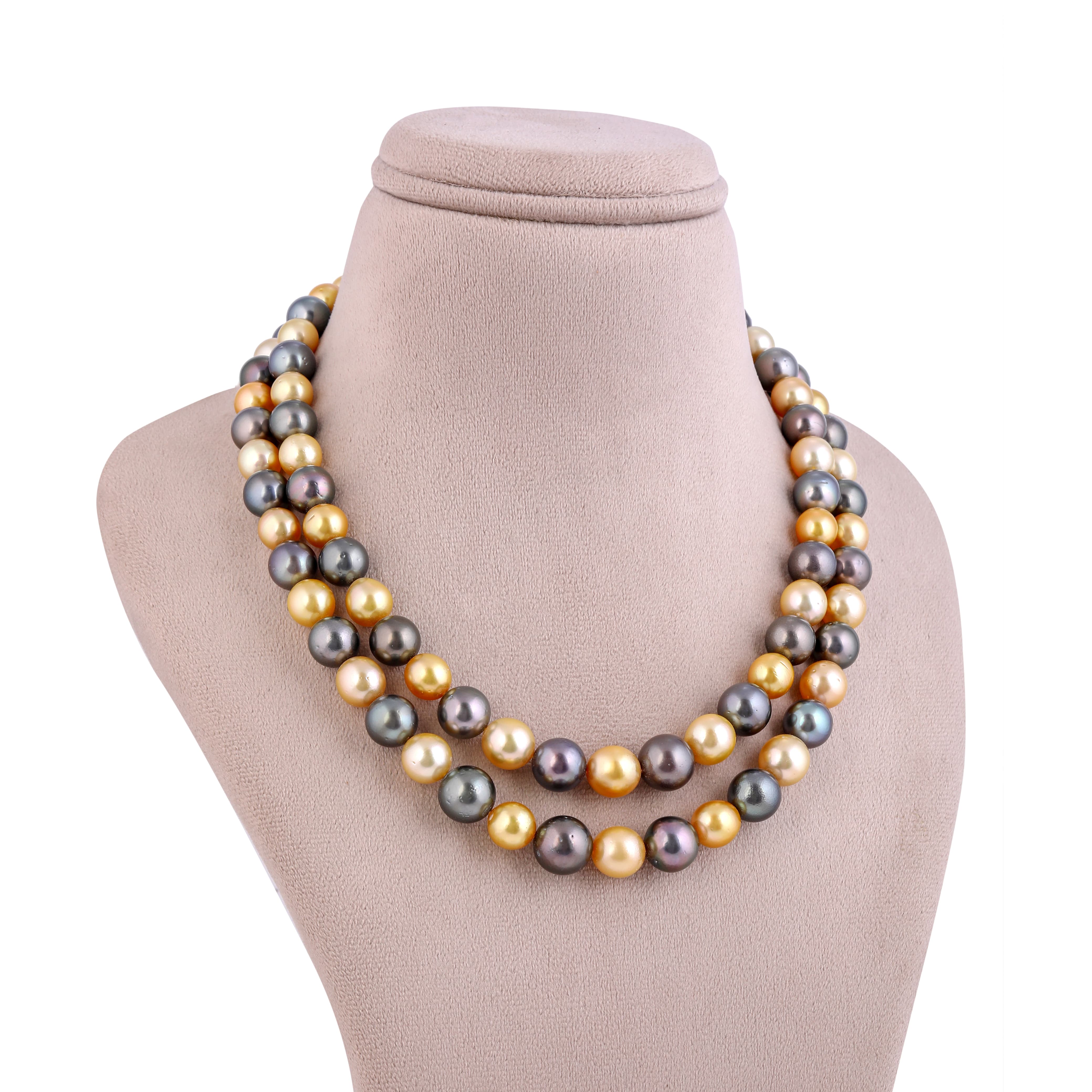 Retro Gold & Black SouthSea Tahitian Dual Pearl Necklace