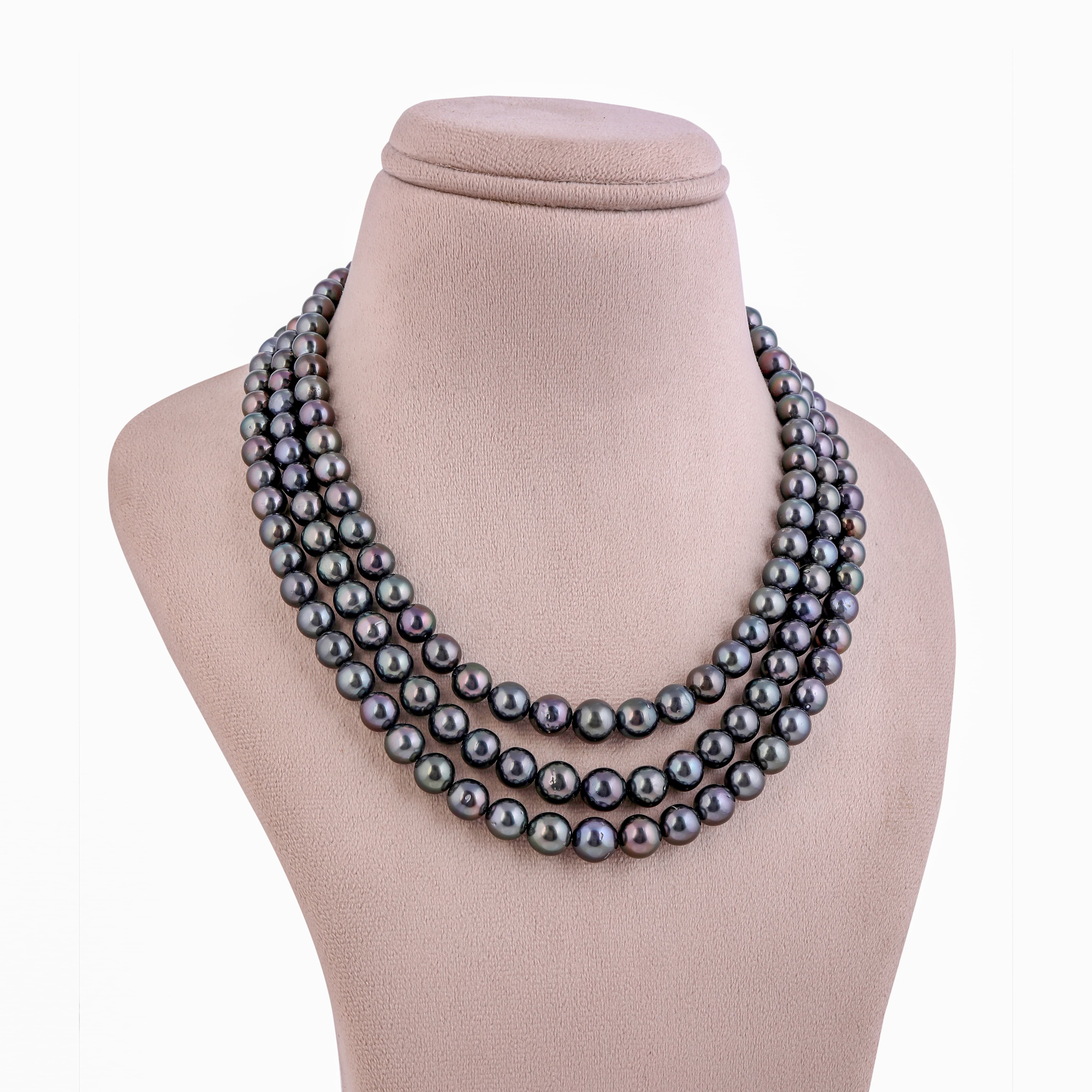 Oceanic Elegance Tahitian 3-Row Pearl Necklace