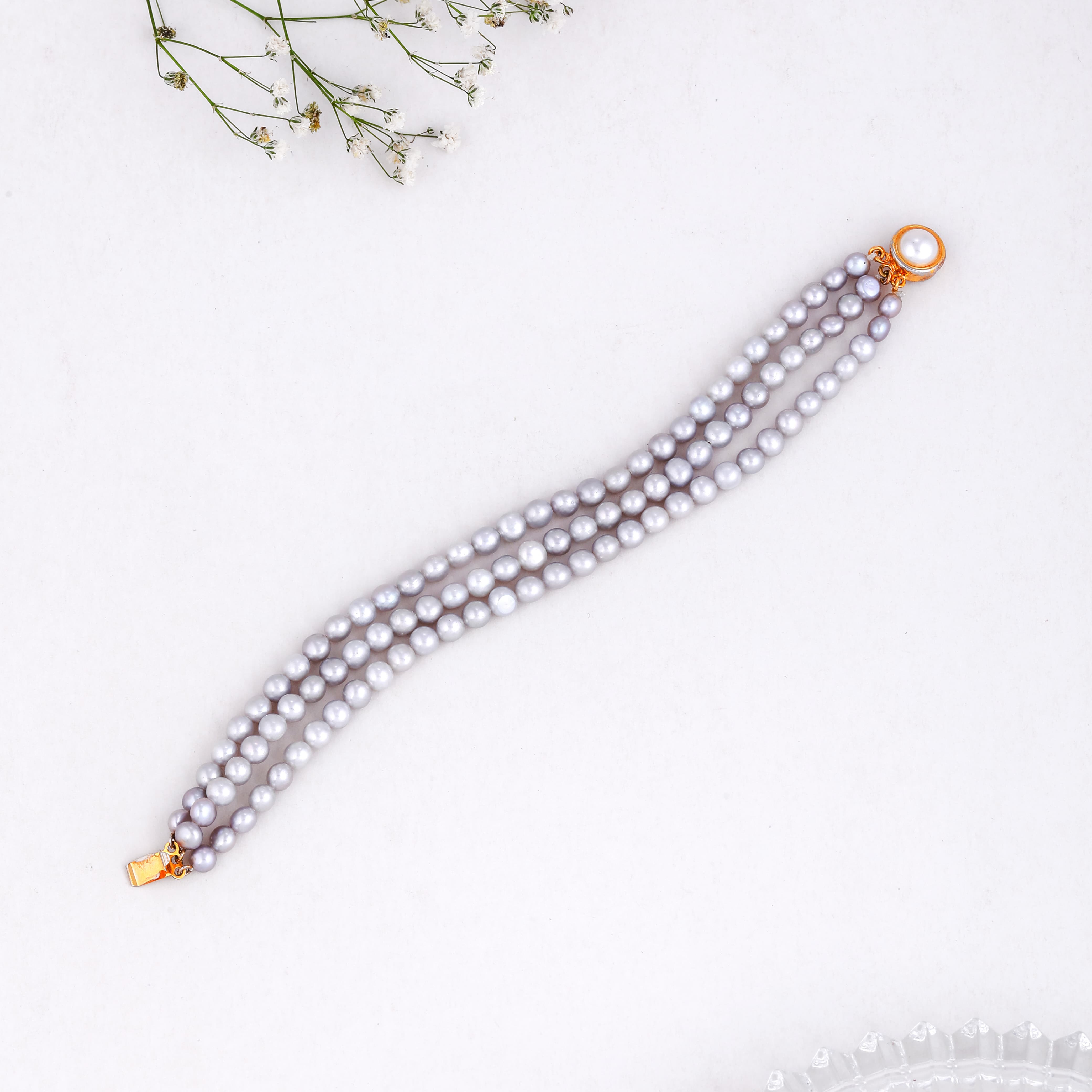 Grey Round Triple-Row Bracelet
