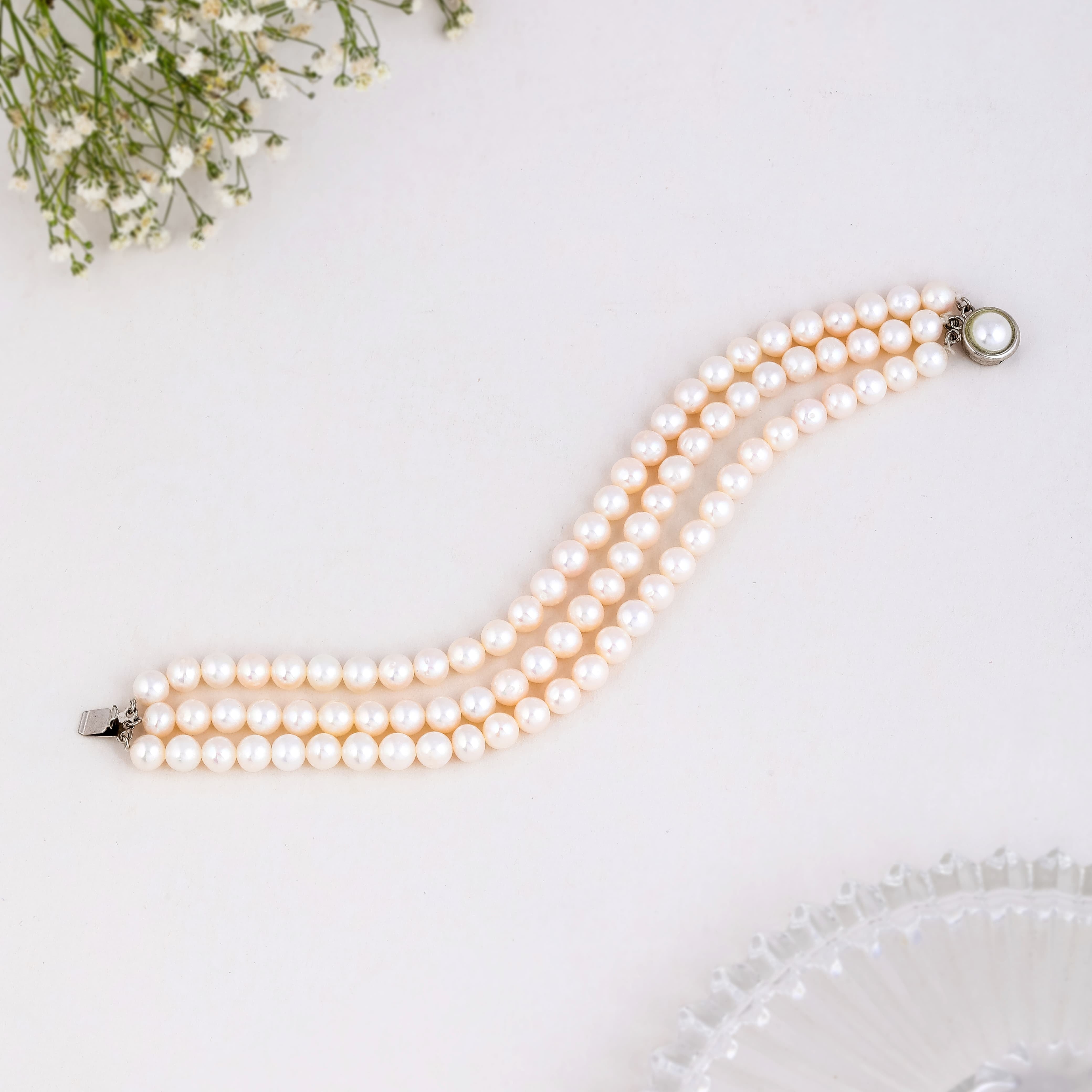Snowy-White Triple Row Bracelet