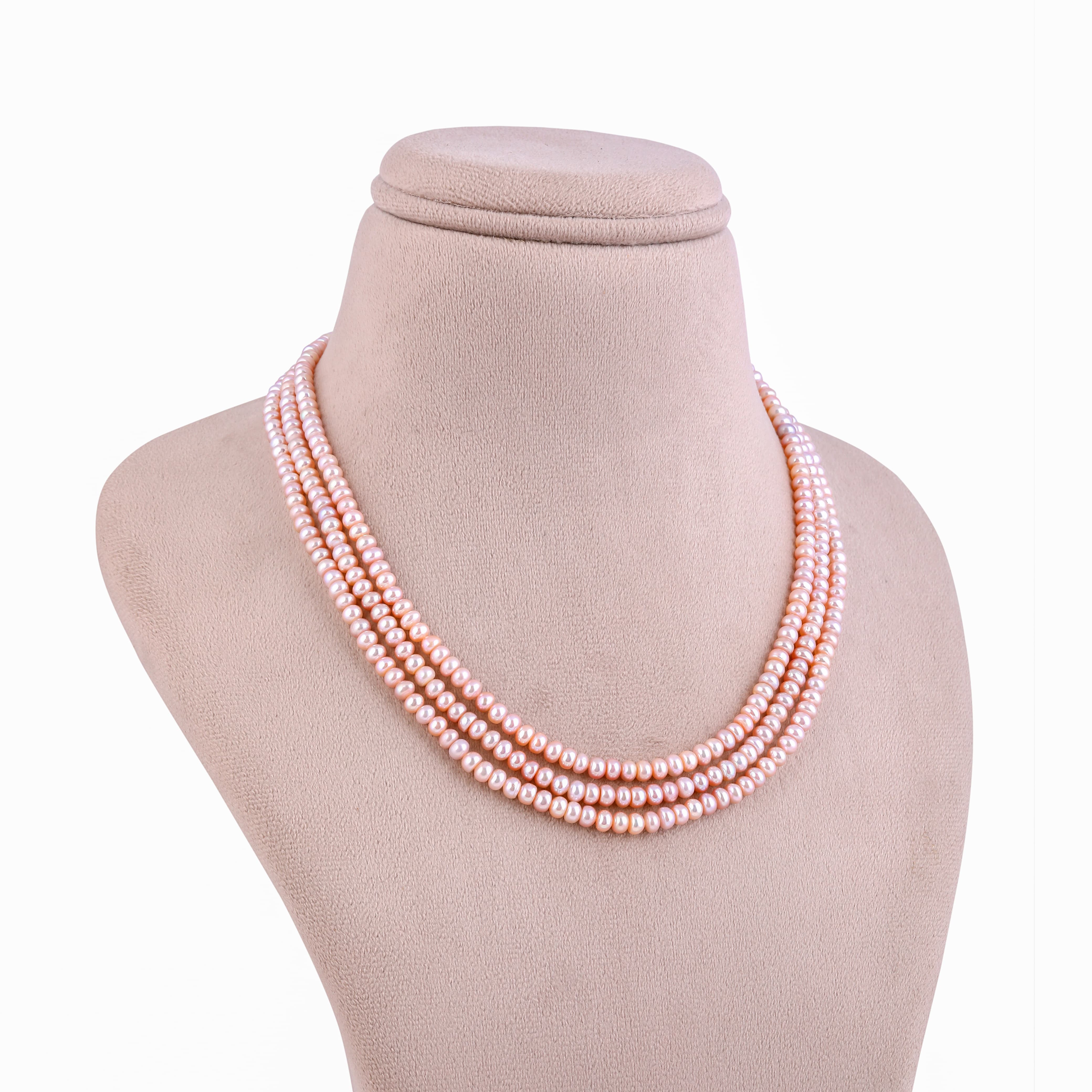 Buttoned Blush Triple-Row Pearl Necklace
