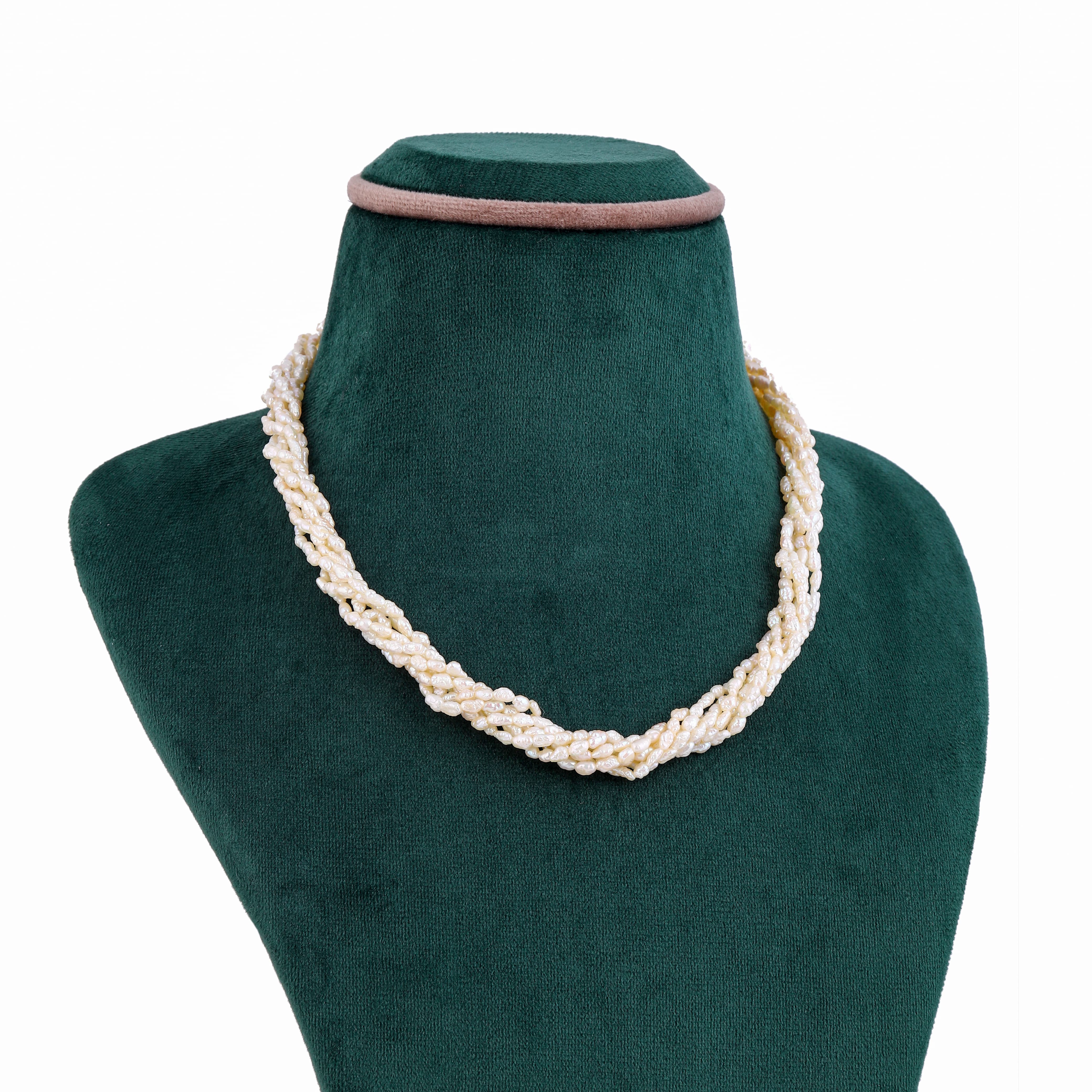 Freshwater Cream 8-line Rice Pearl Twisted Necklace