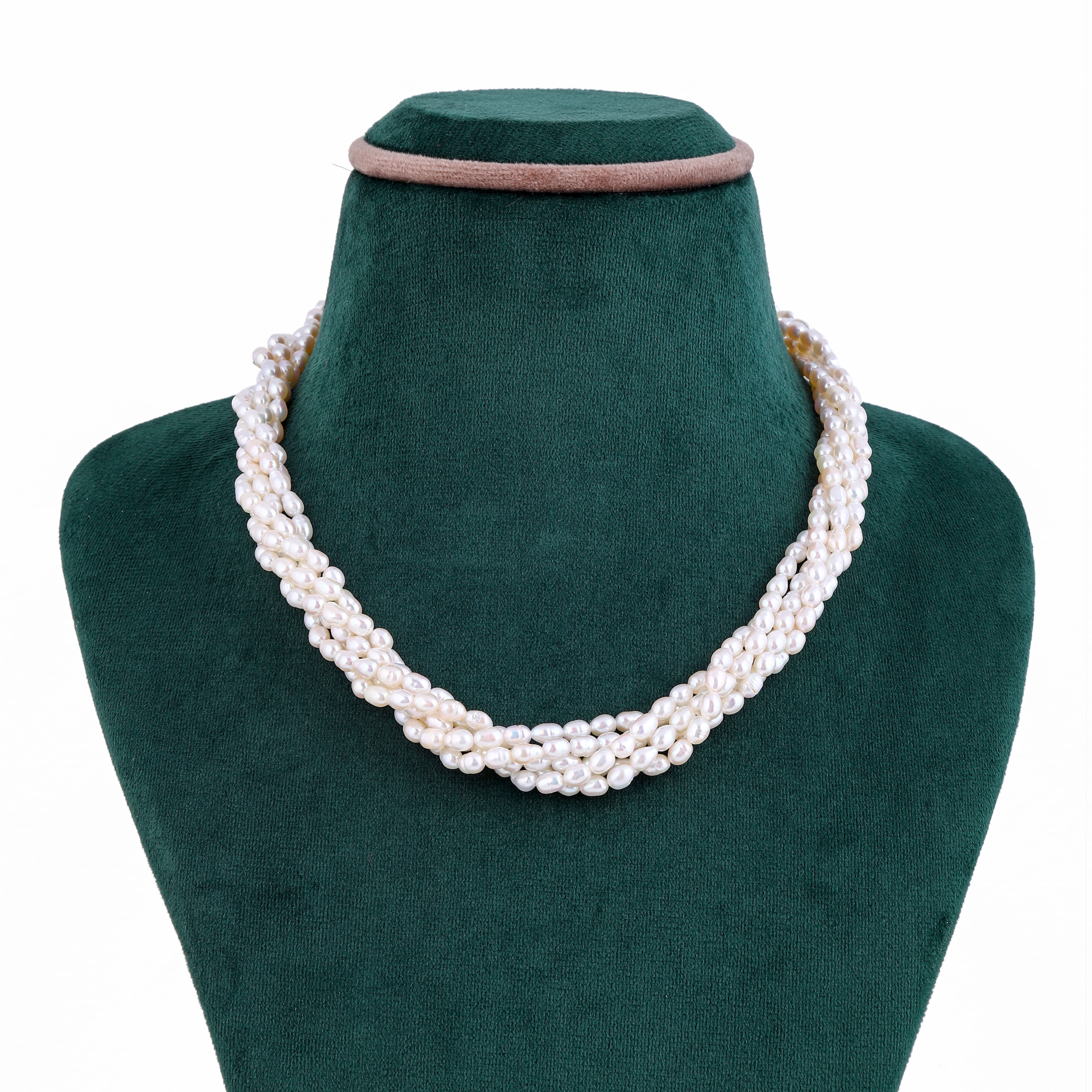 Freshwater White 8-line Rice Pearl Twisted Necklace