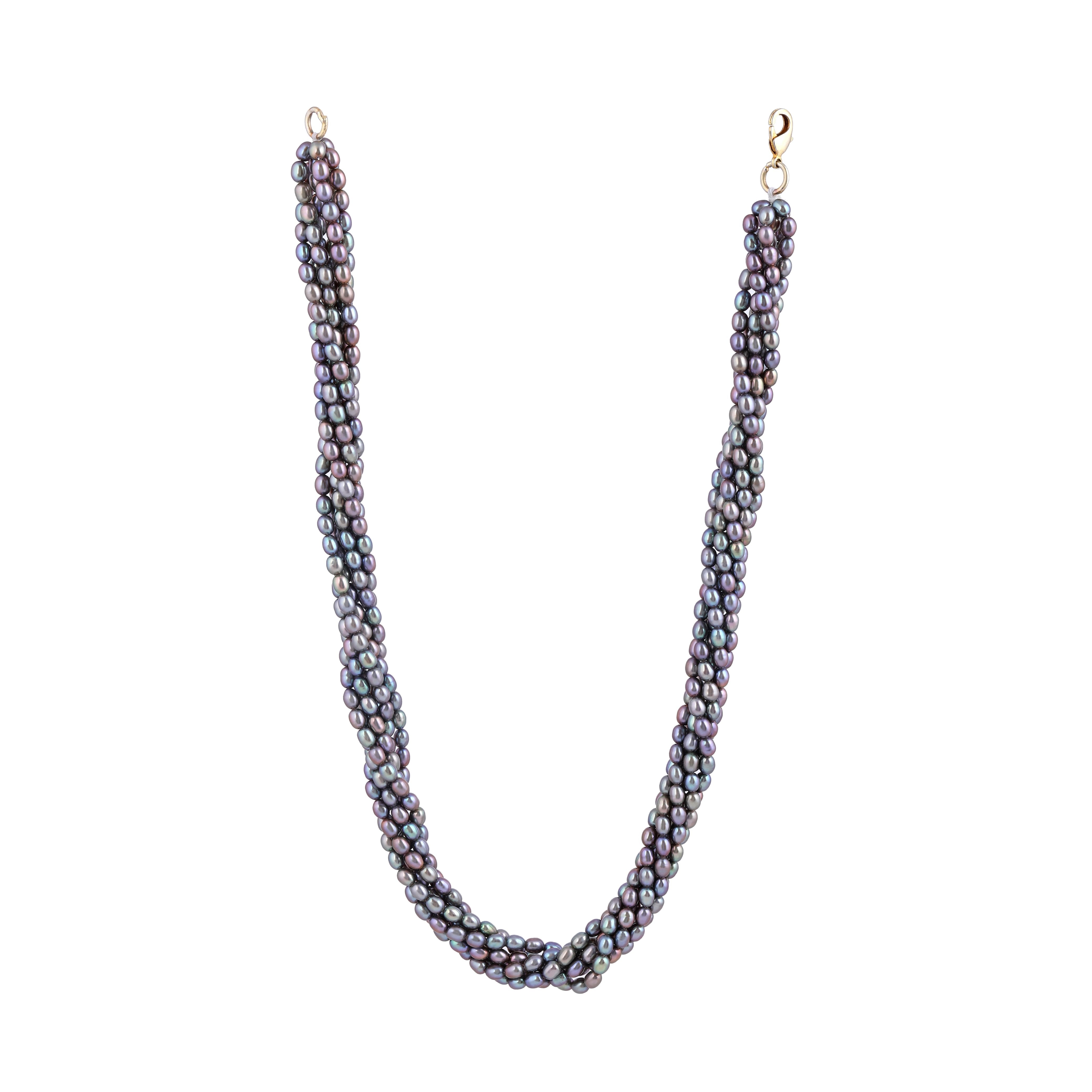Freshwater Grayish Black Twisted 6-Line Pearl Necklace