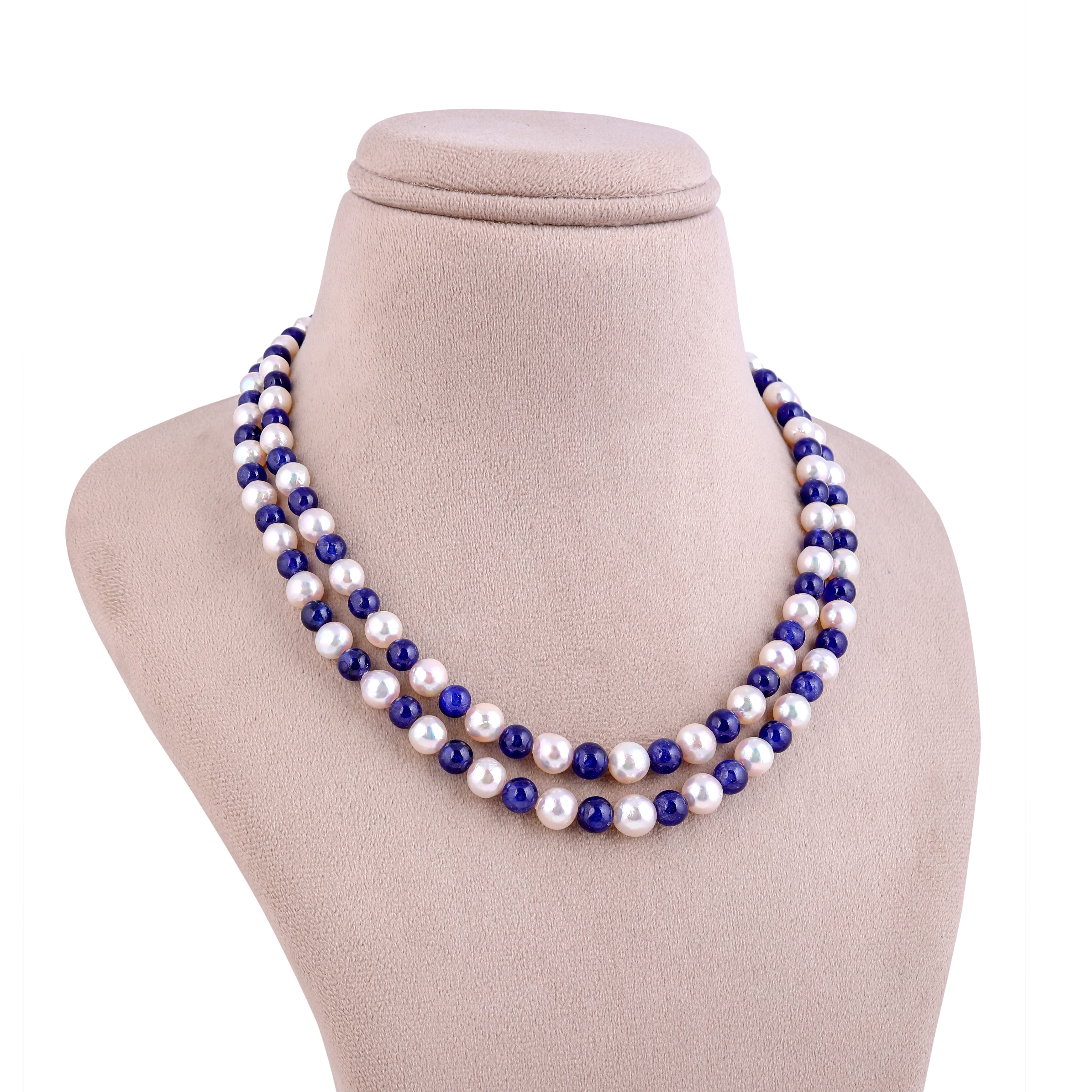 Akoya & Blue Sapphire Dual Pearl Necklace