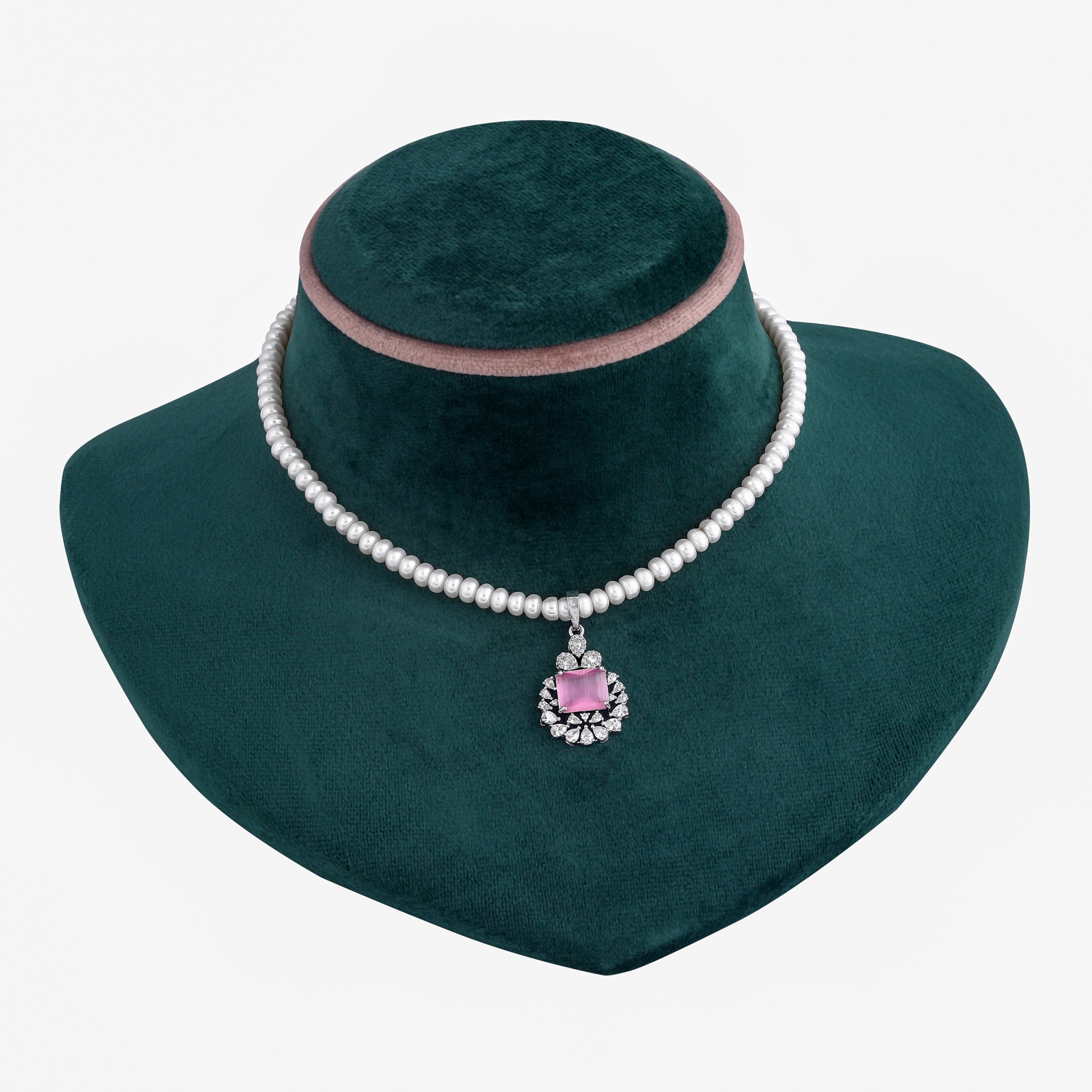 Emerald Shaped Pink Drop Pearl Jewelry Set