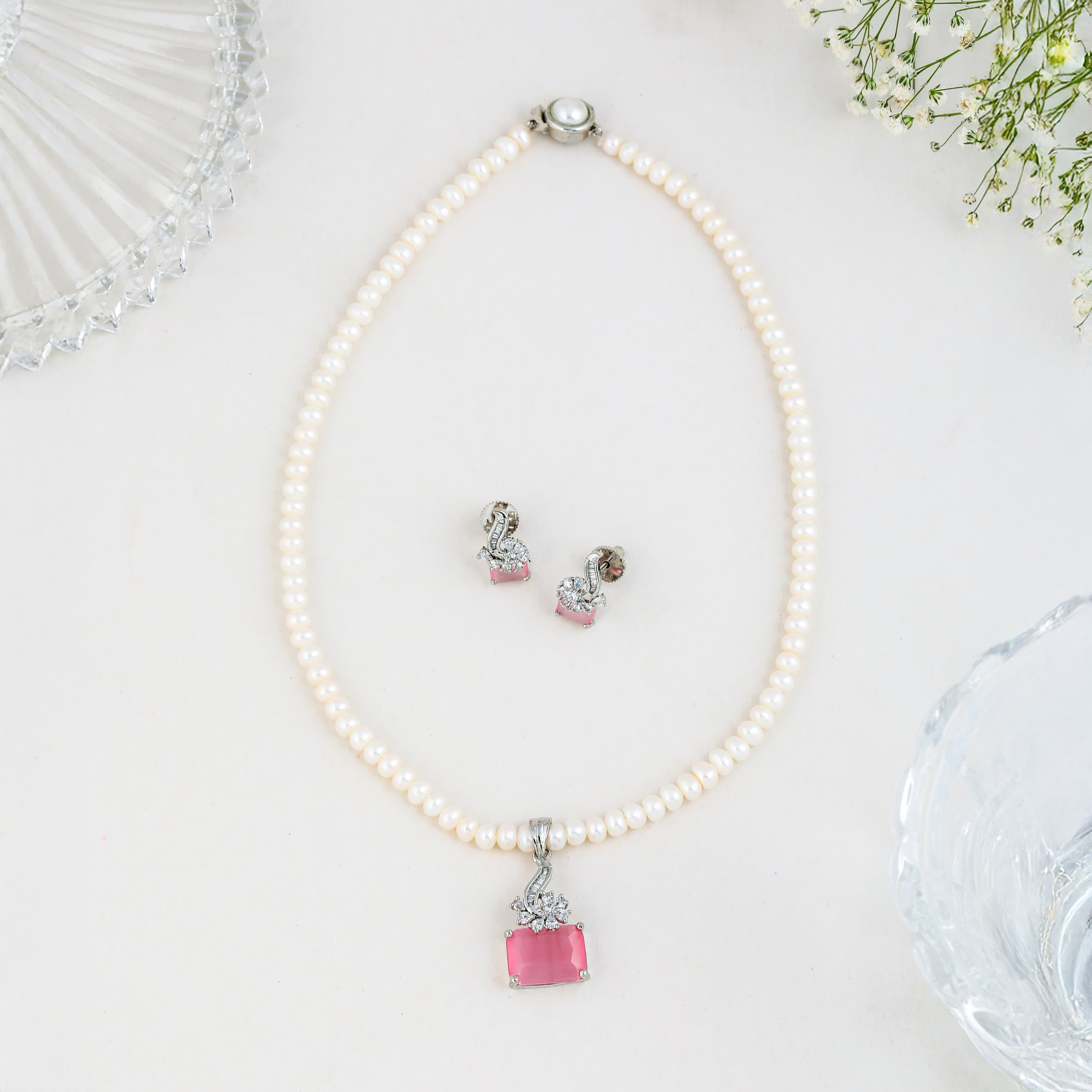 Pink Drop Pearl Jewelry Set