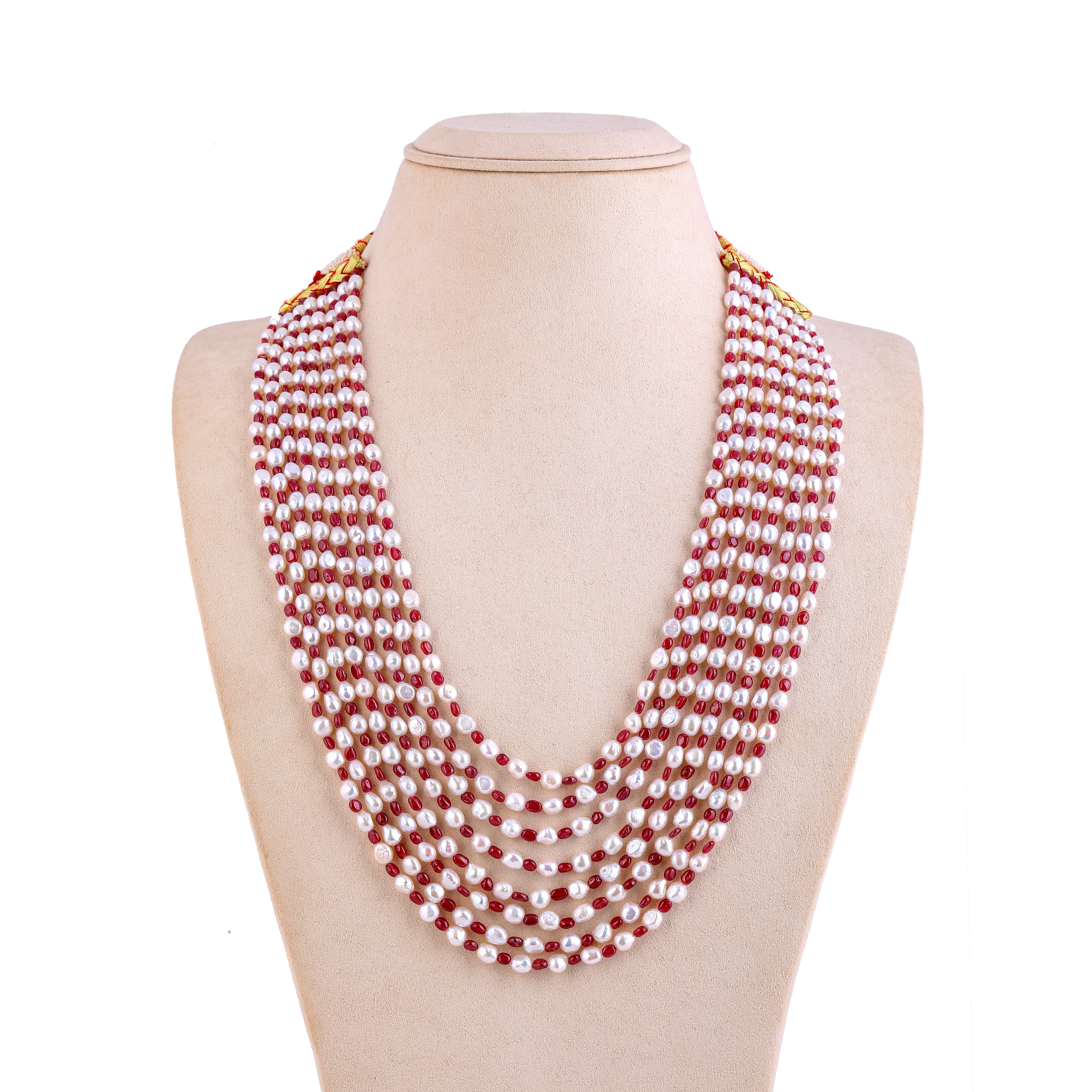 Ruby Frost Eight-Row Pearl Necklace
