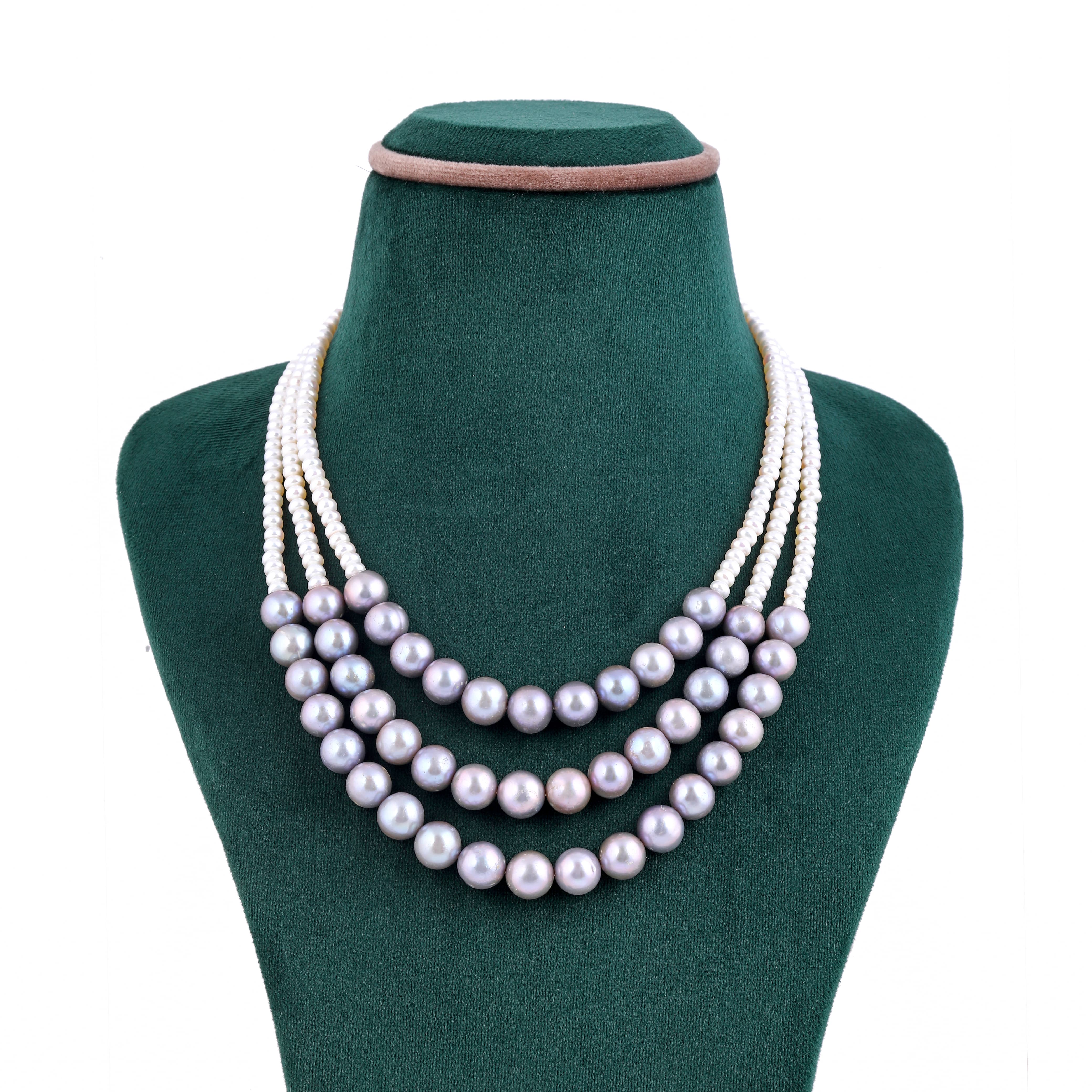 Bridal White & Grey Freshwater Pearl Necklace