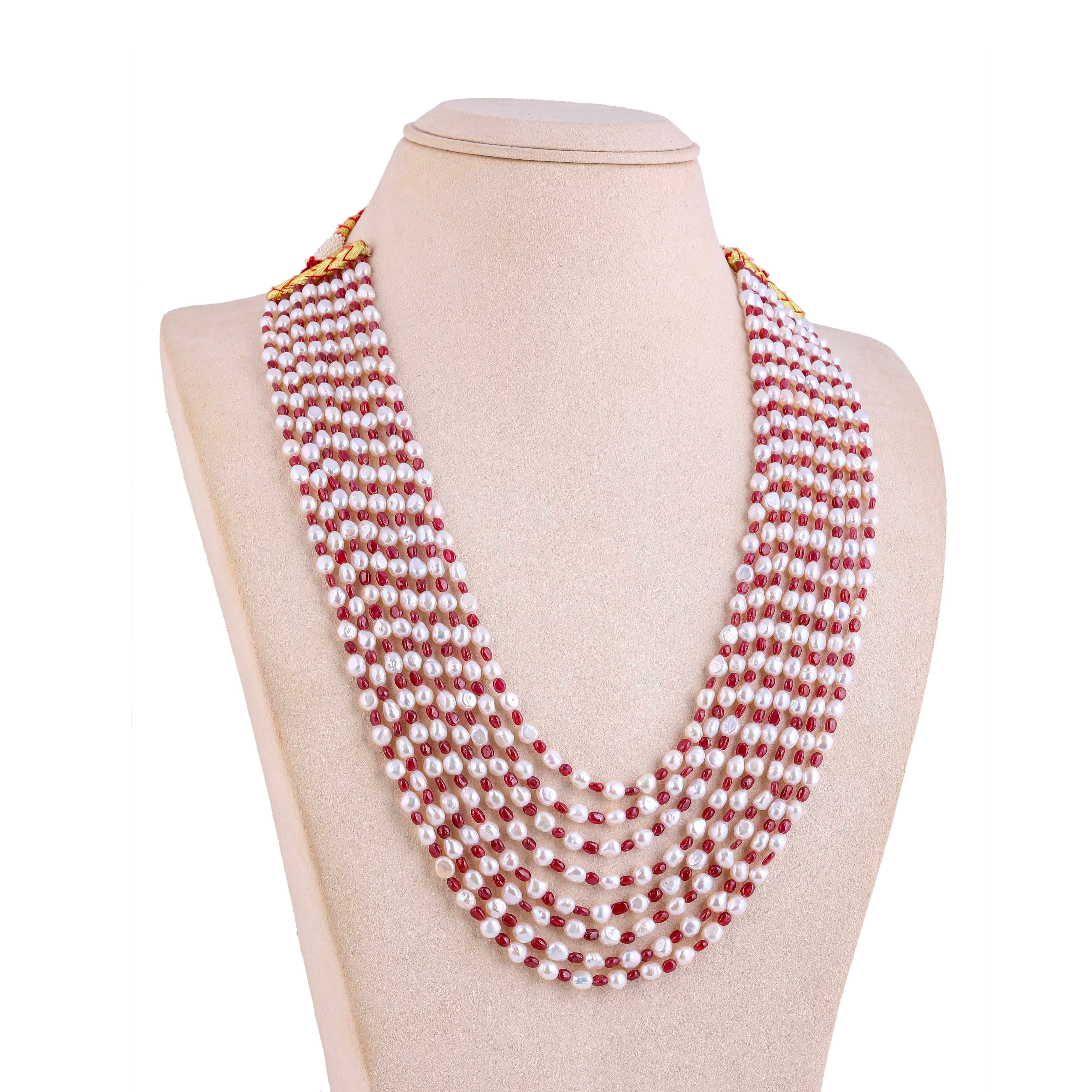 Ruby Frost Eight-Row Pearl Necklace