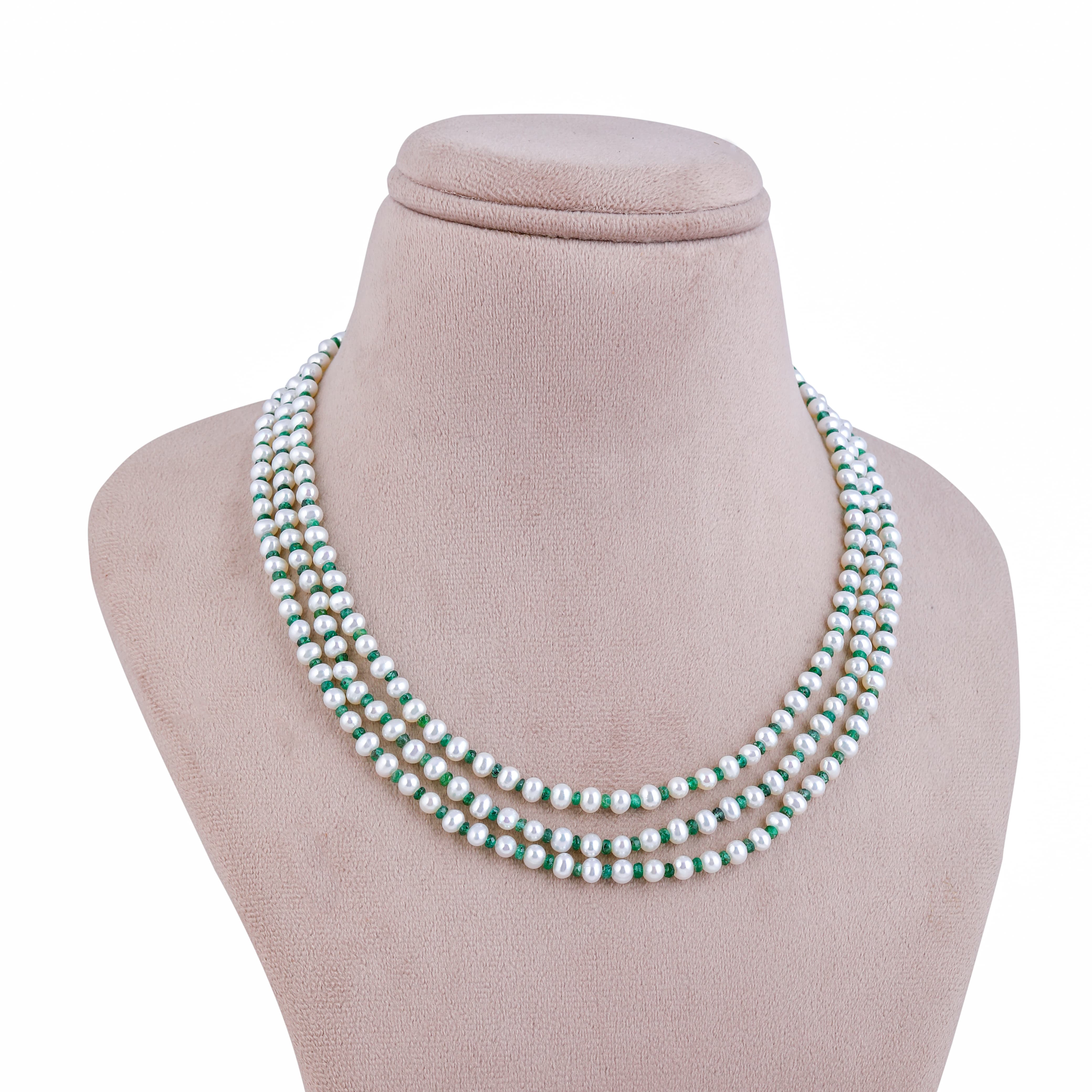 Verde Emeralds & Freshwater Pearl Necklace - 3 Rows
