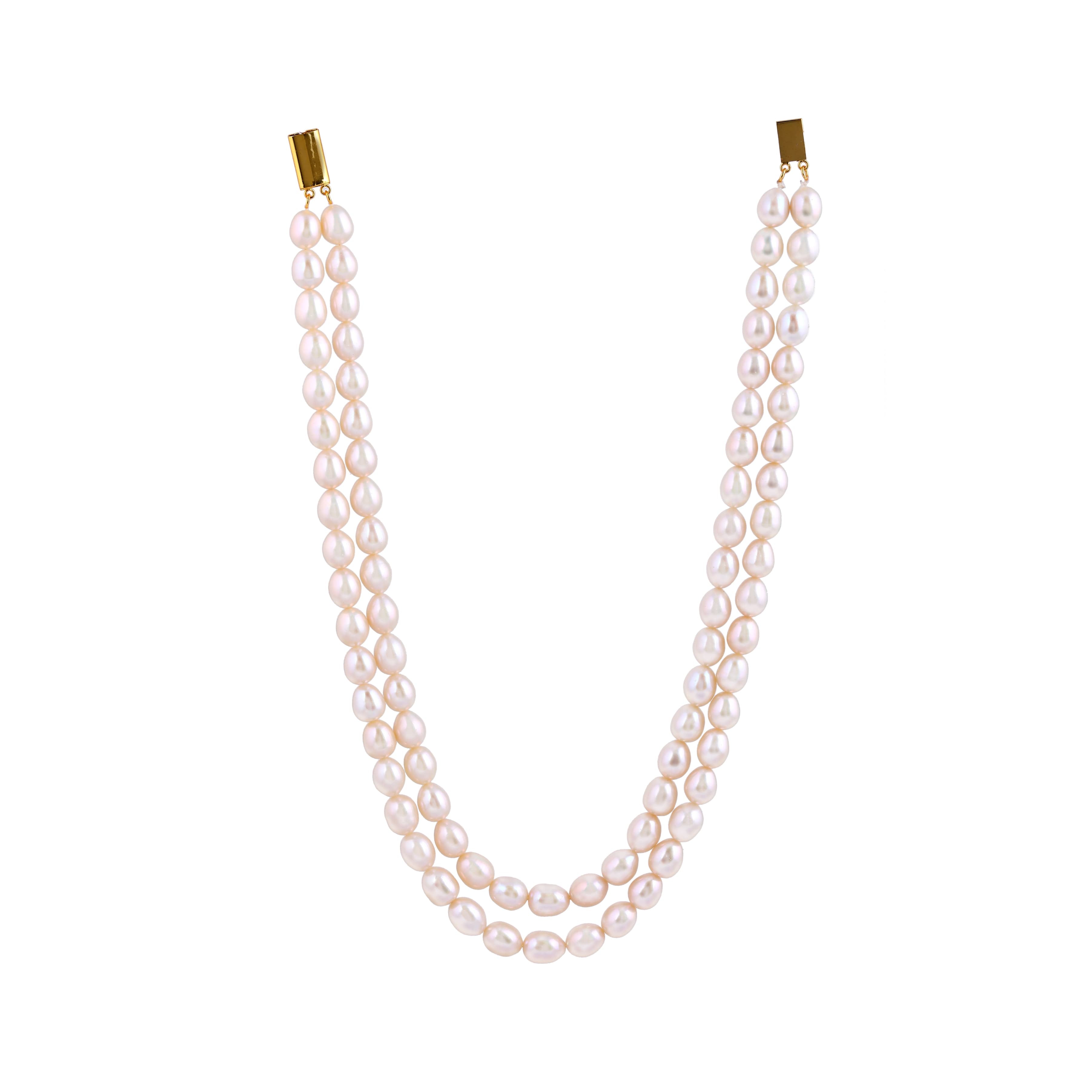 Freshwater Small White Oval Beauty 2-Line Pearl Necklace