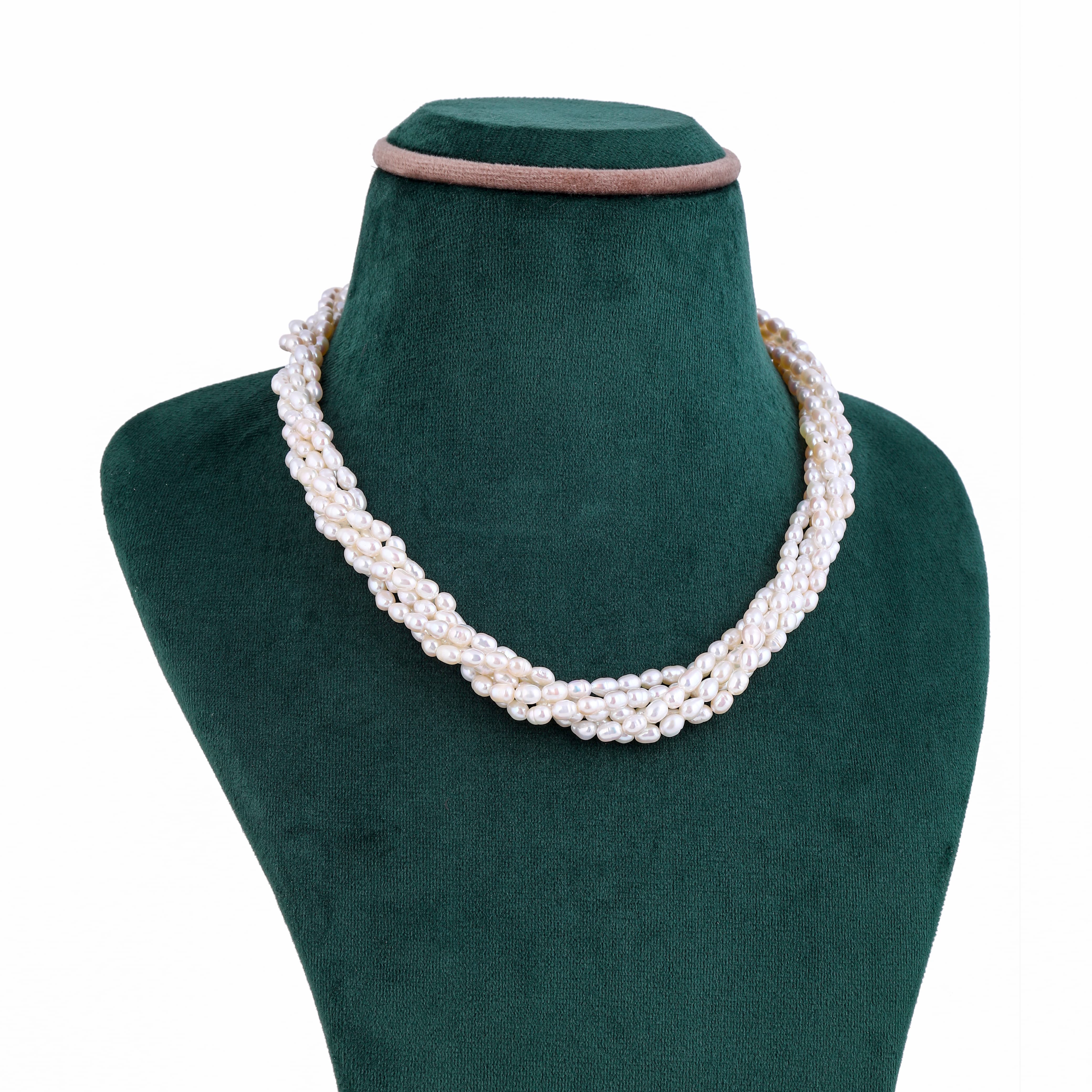 Freshwater White 8-line Rice Pearl Twisted Necklace