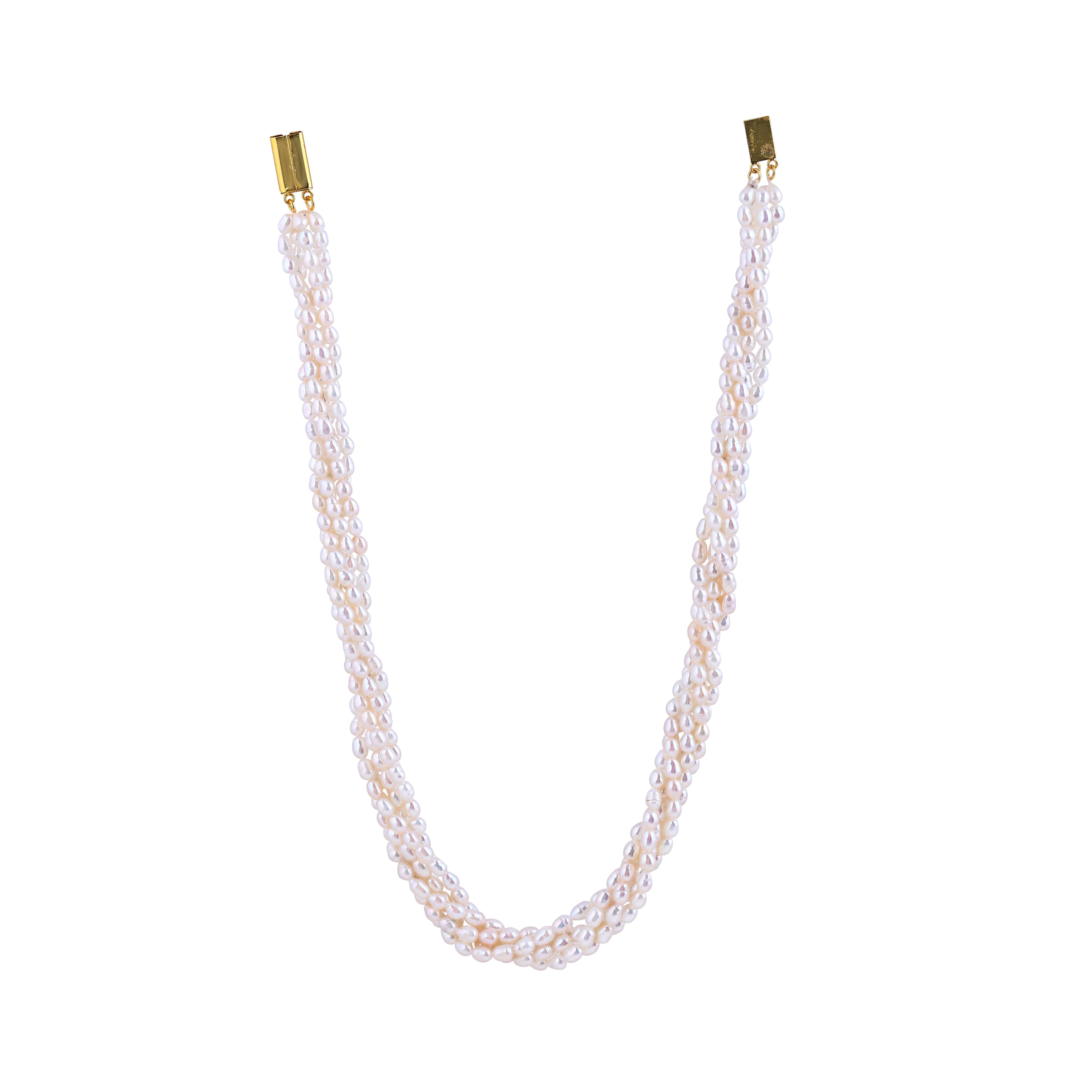 Freshwater White 8-line Rice Pearl Twisted Necklace