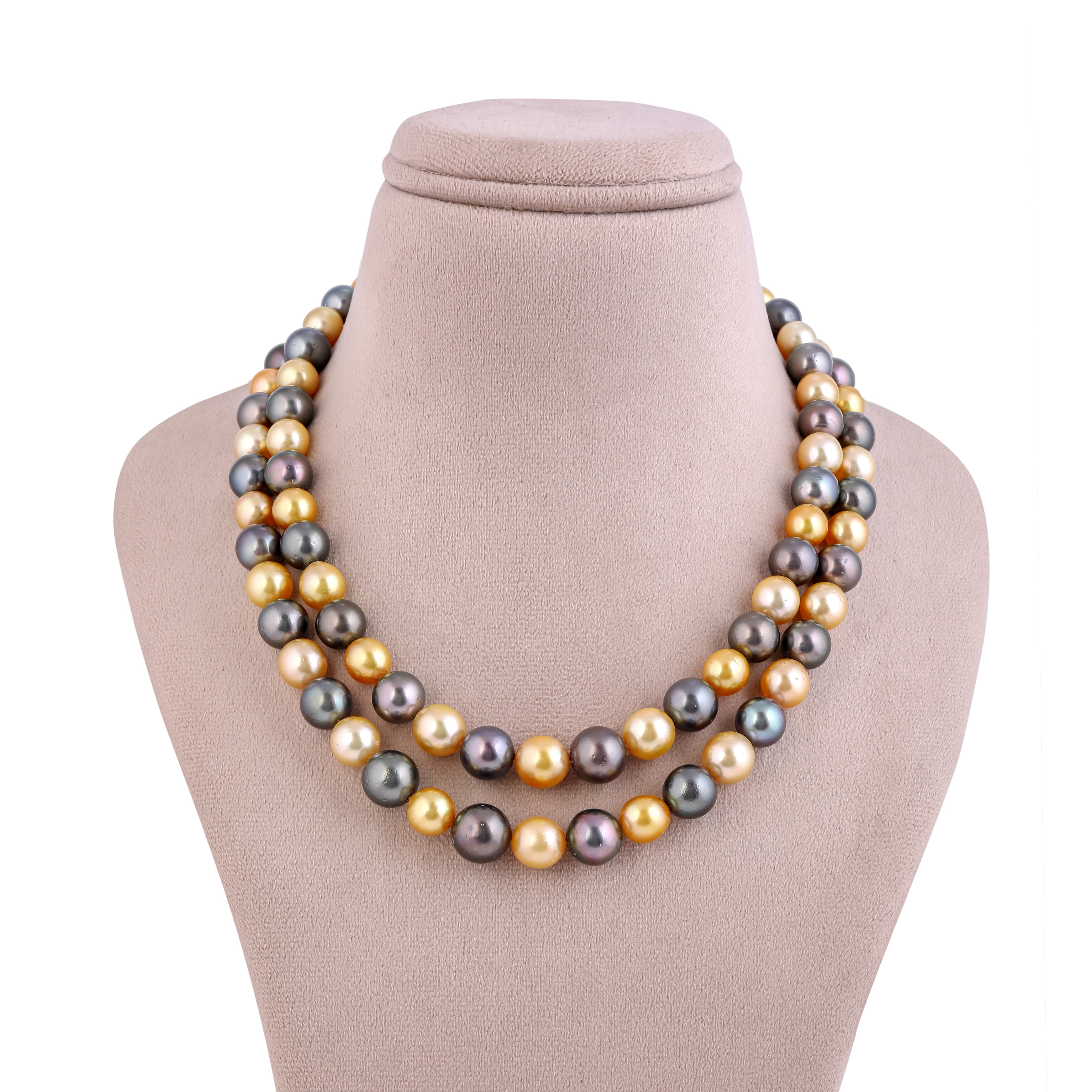 Retro Gold & Black SouthSea Tahitian Dual Pearl Necklace