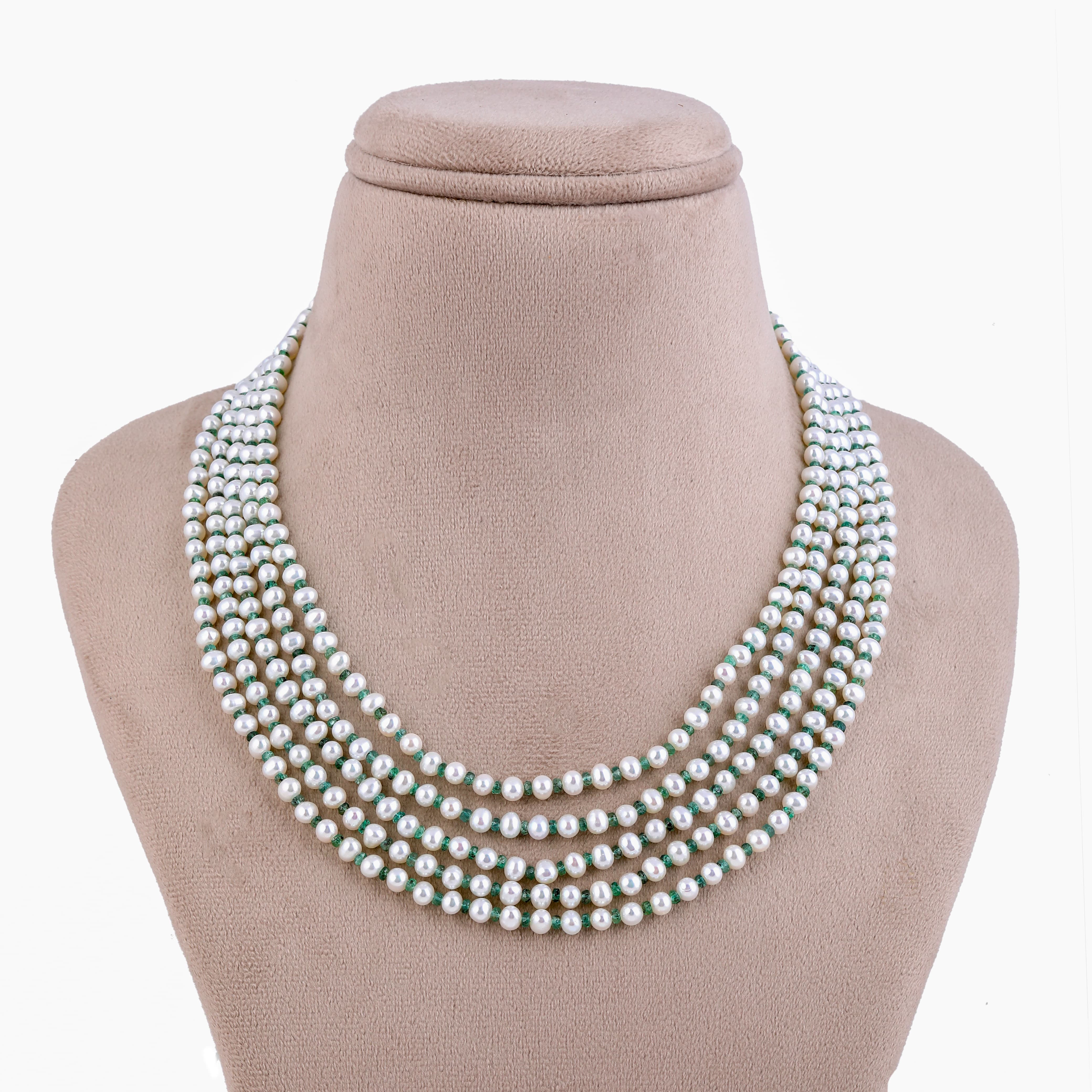 Verde Emeralds & Freshwater Pearl Necklace - 5 Rows