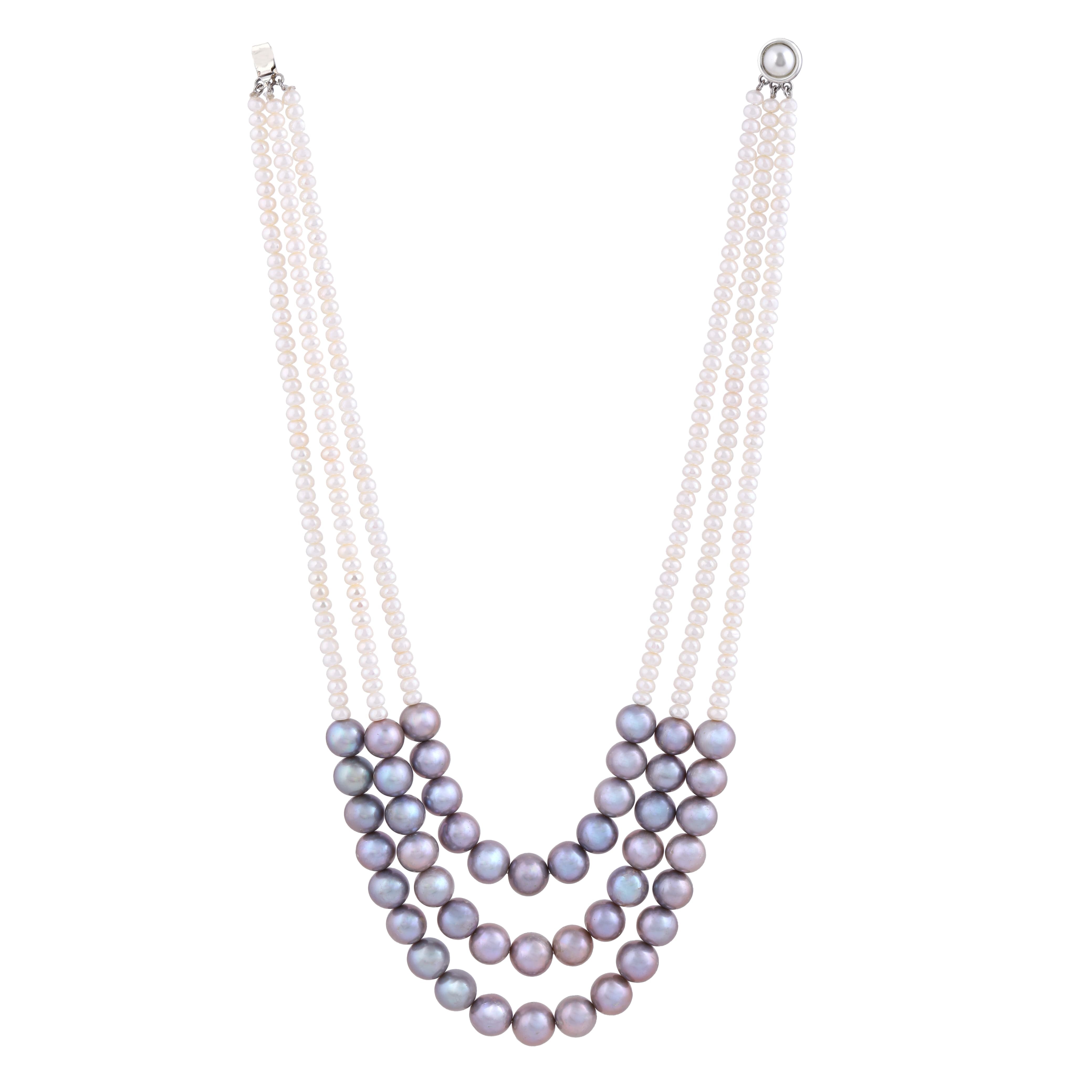 Bridal White & Grey Freshwater Pearl Necklace