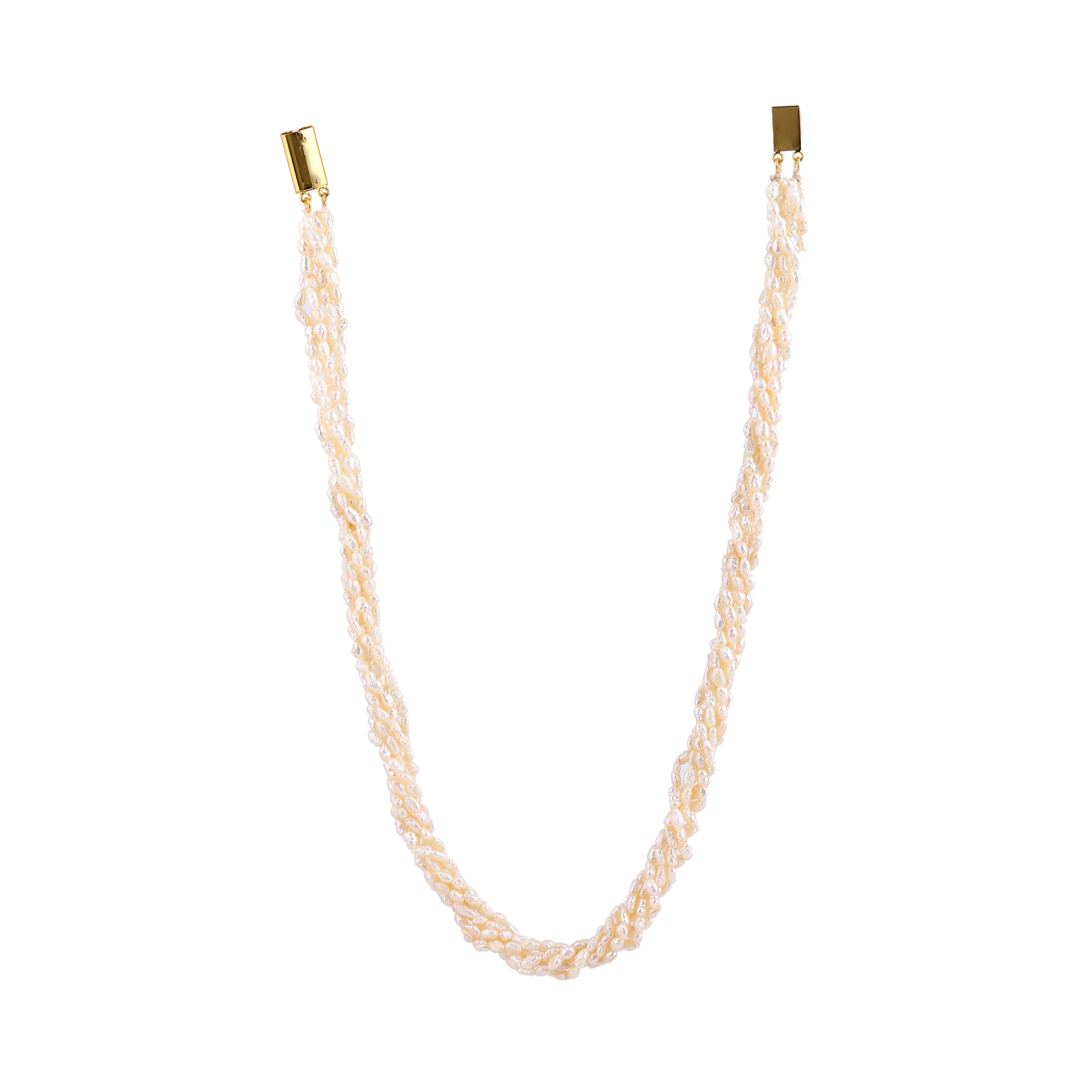 Freshwater Cream 8-line Rice Pearl Twisted Necklace