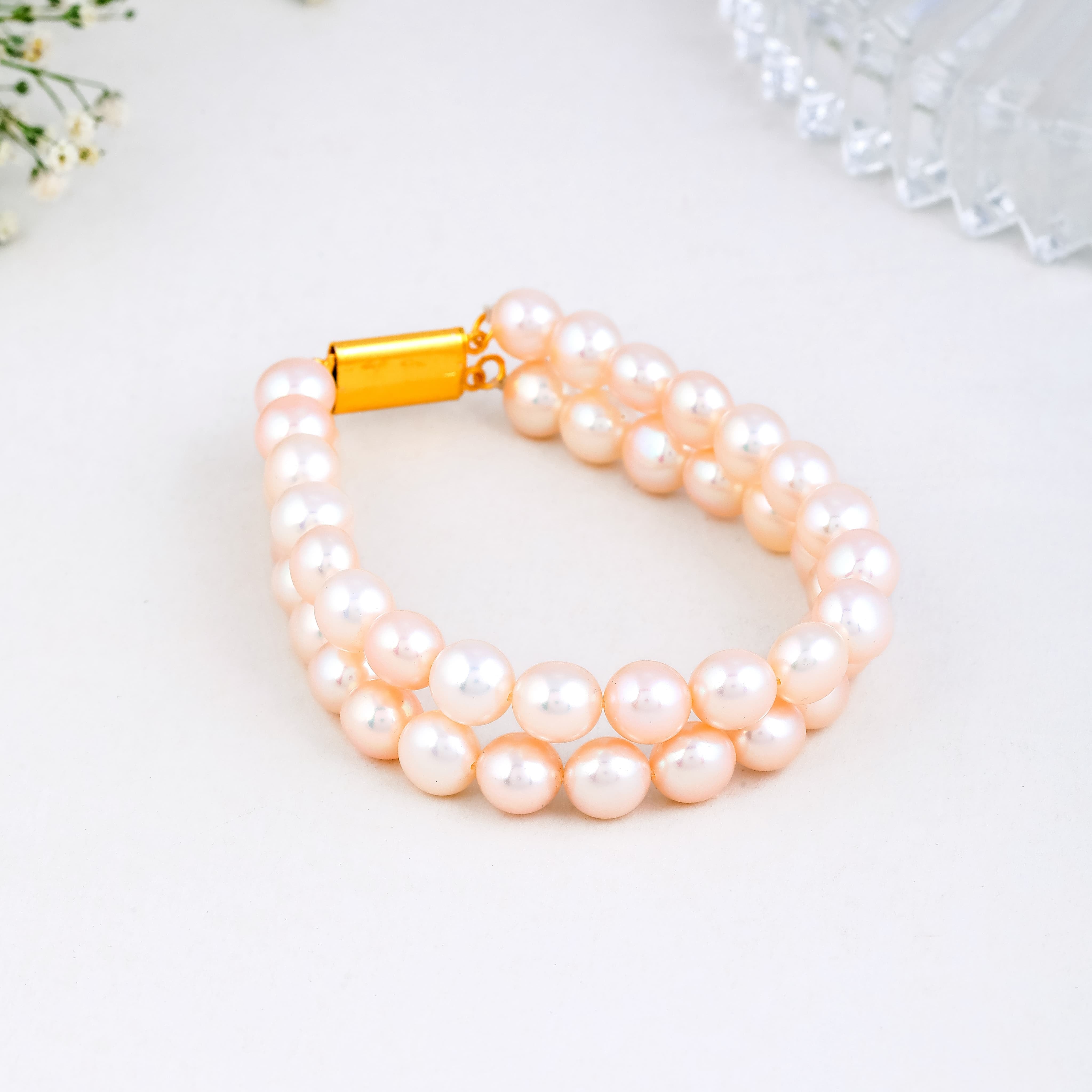 Peachy Pearl Dual Row Bracelet