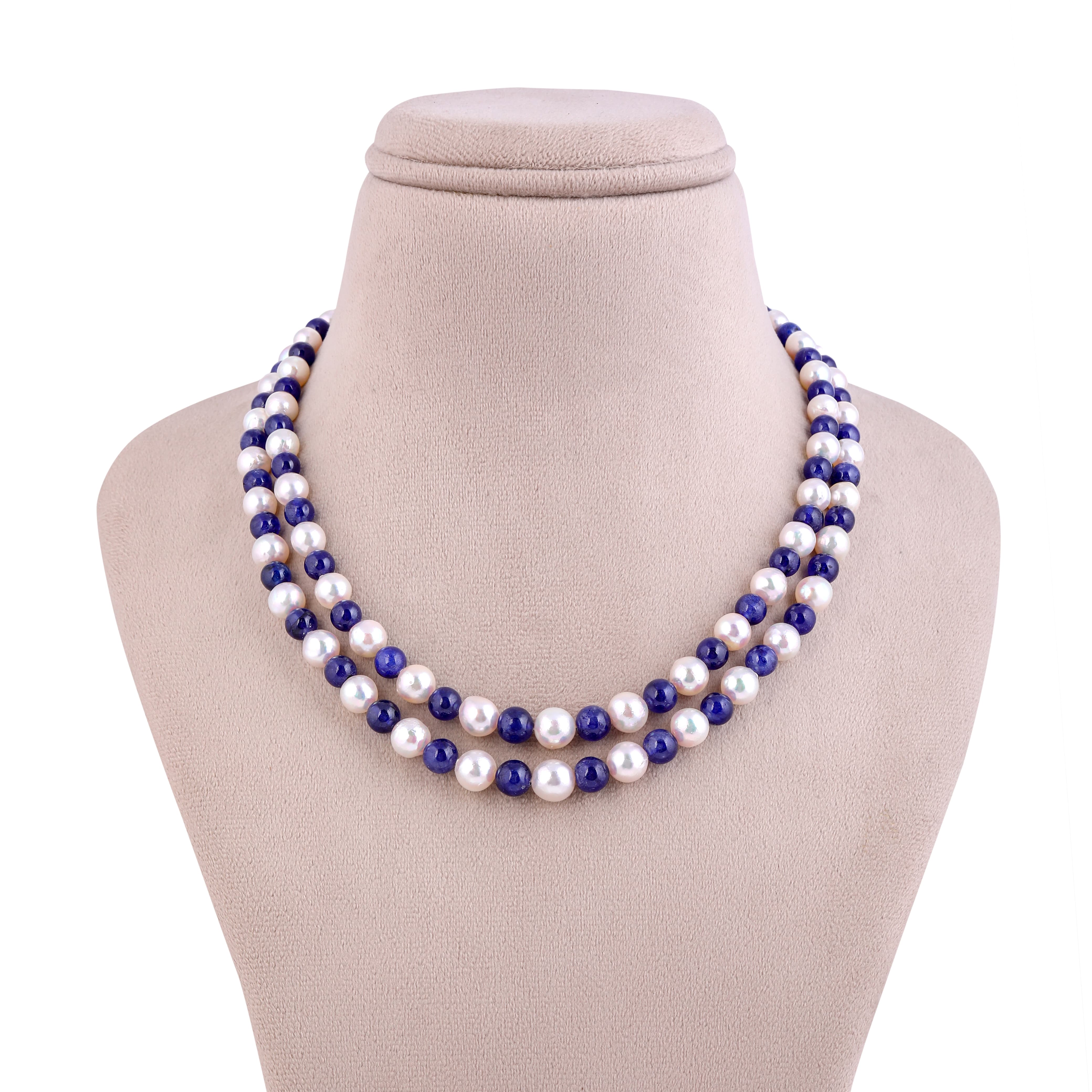 Akoya & Blue Sapphire Dual Pearl Necklace