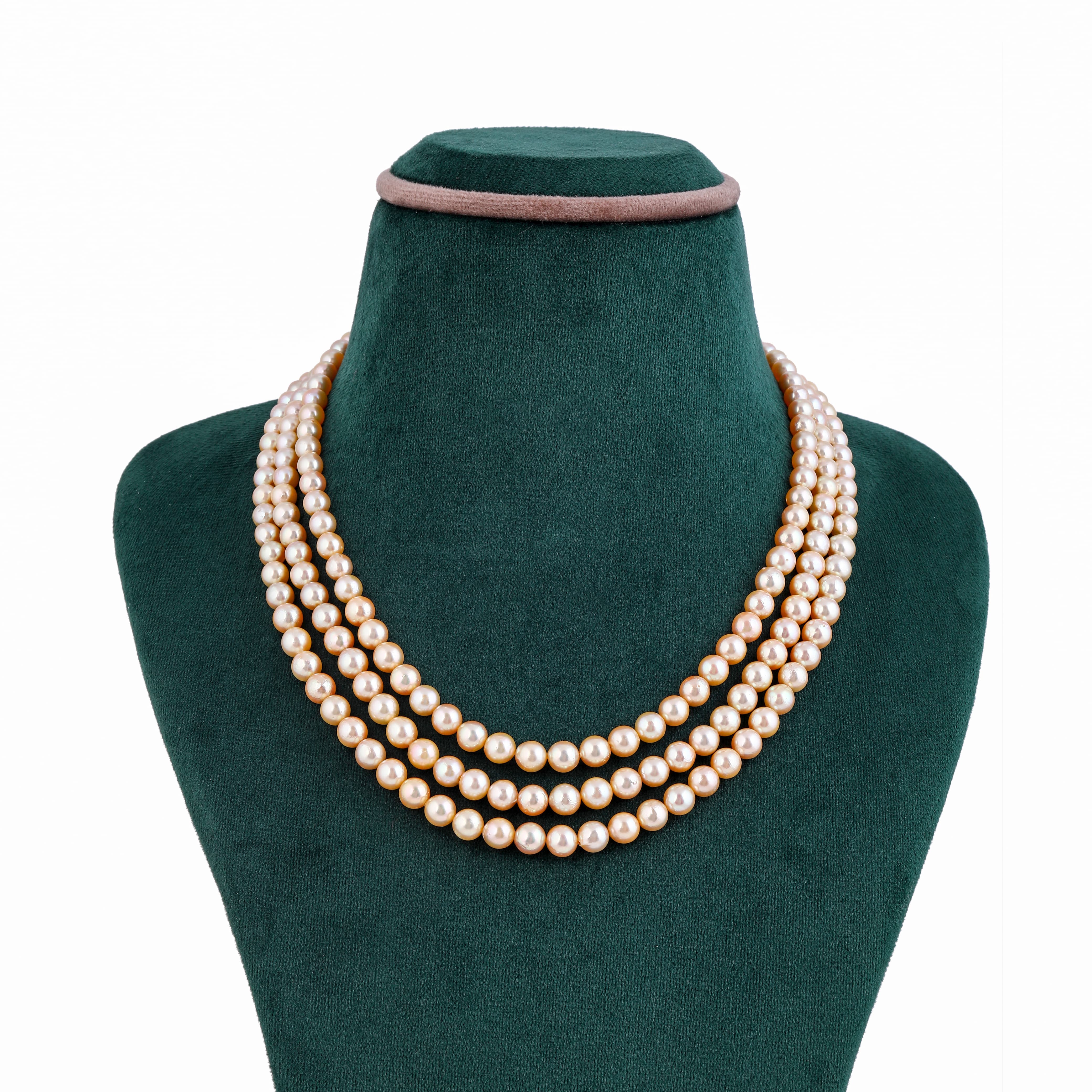 Golden Symphony Akoya Three-Line Pearl Necklace