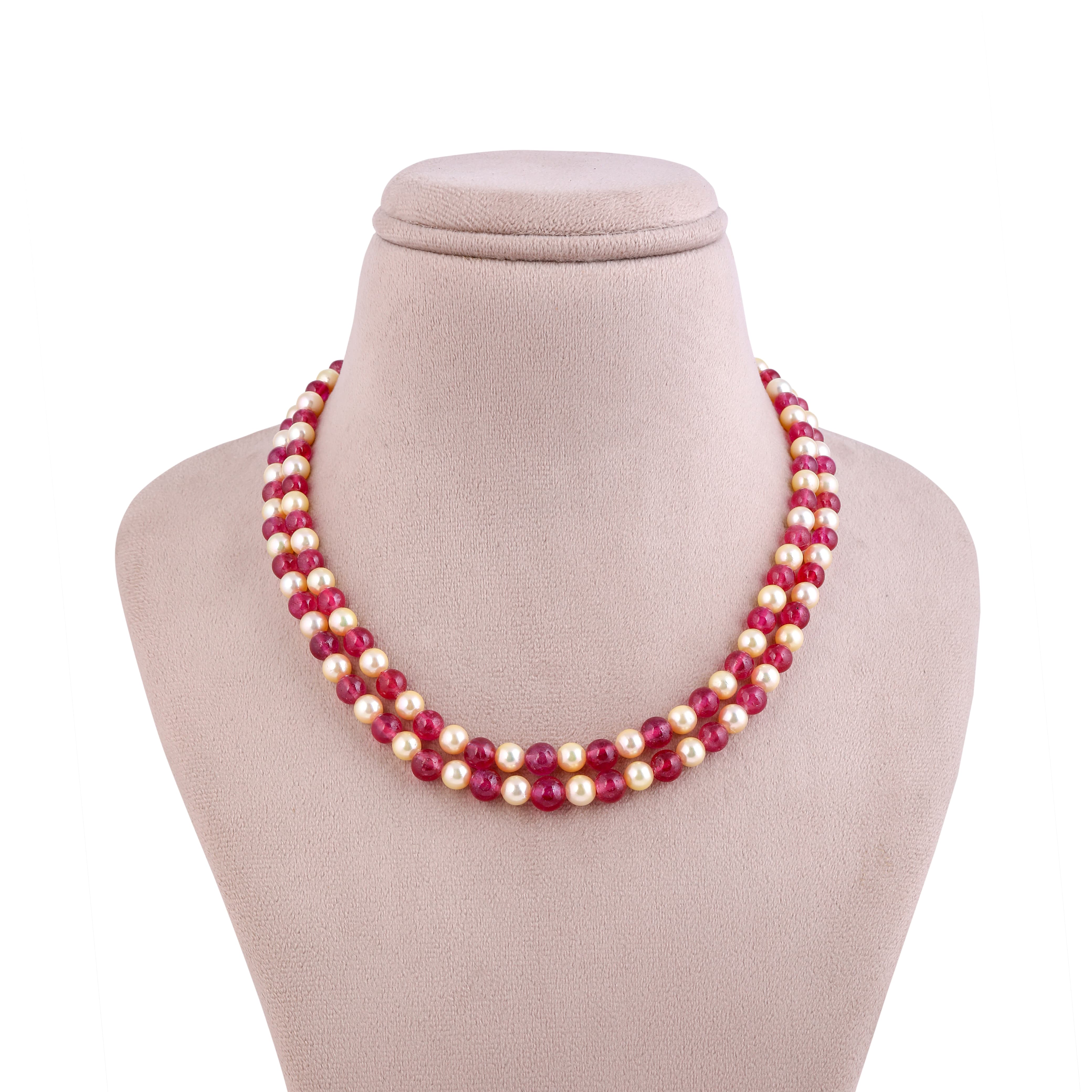 Gold Akoya & Ruby Dual Pearl Necklace