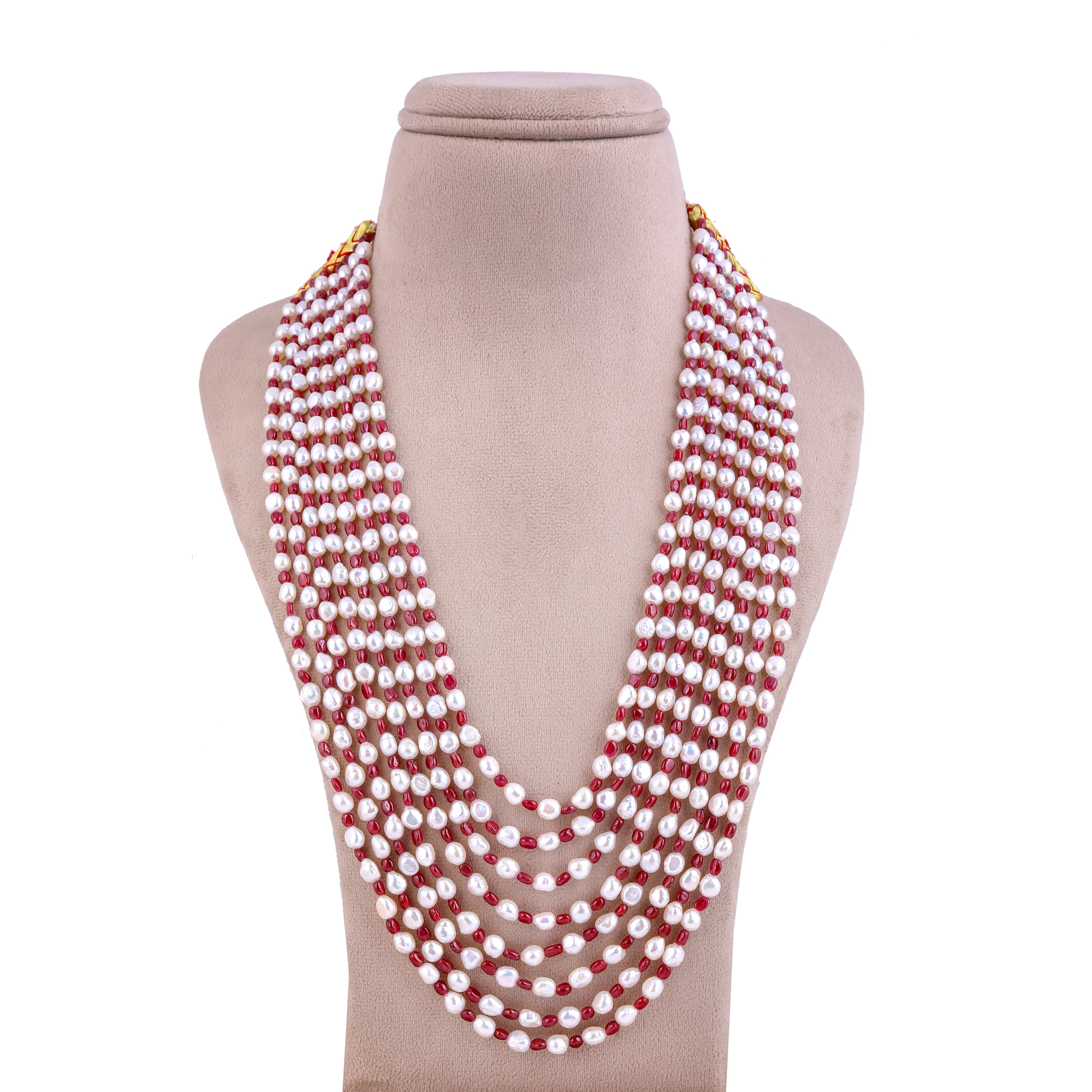Ruby Frost Eight-Row Pearl Necklace