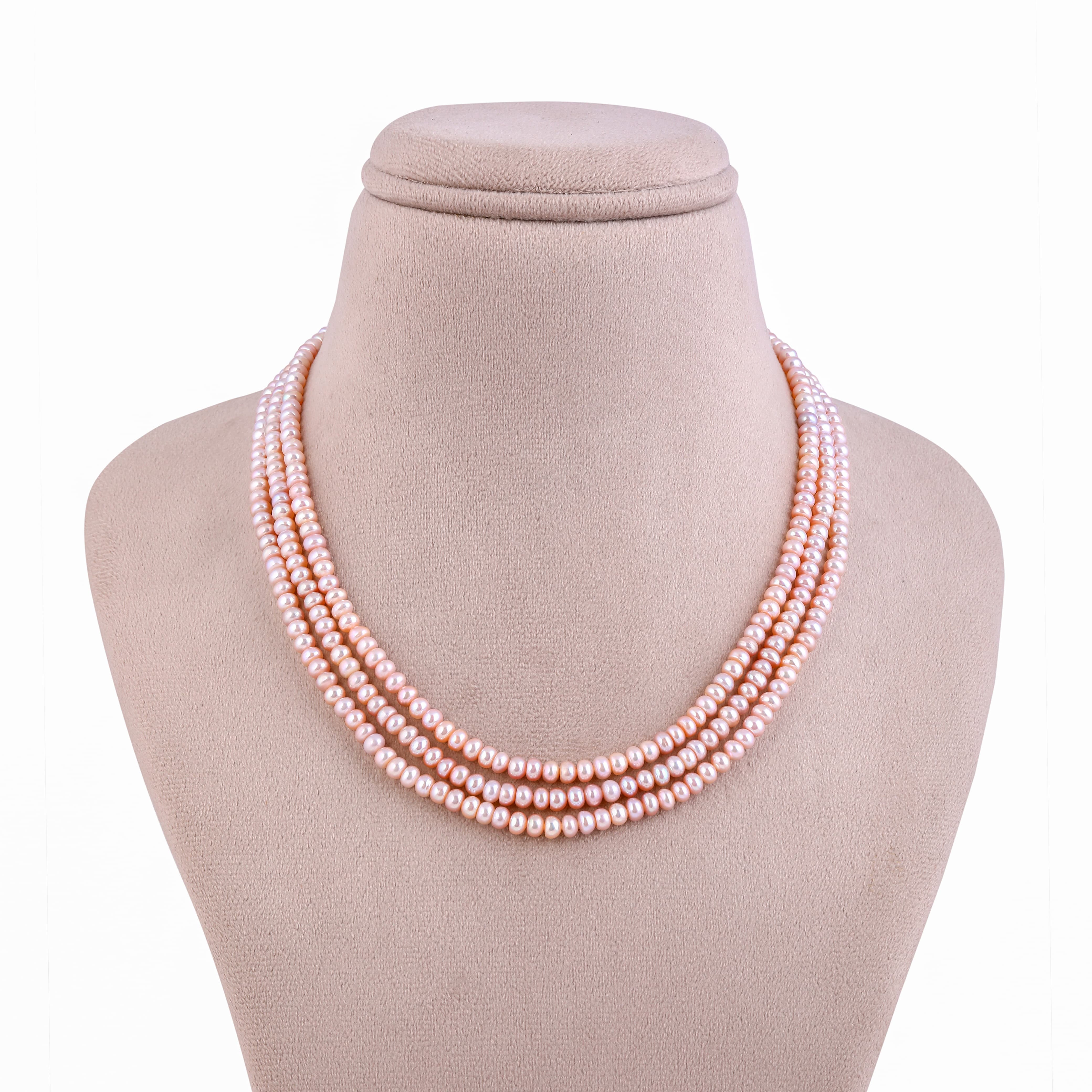 Buttoned Blush Triple-Row Pearl Necklace
