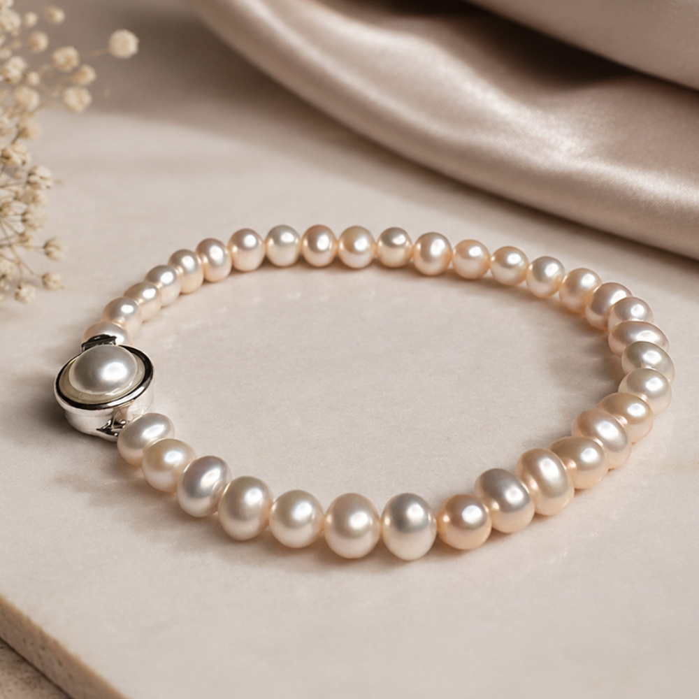 Light Onion Pink Oval Pearl Bracelet (5.20mm)