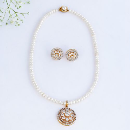 Round CZ Pearl Jewellery Set