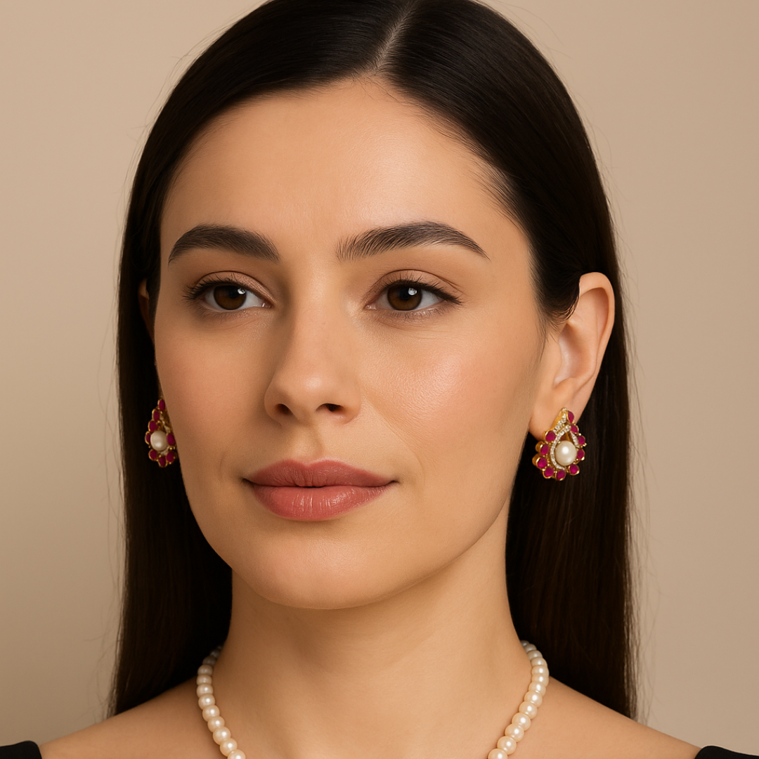 Red Crescent Sparkle Pearl Jewelry Set