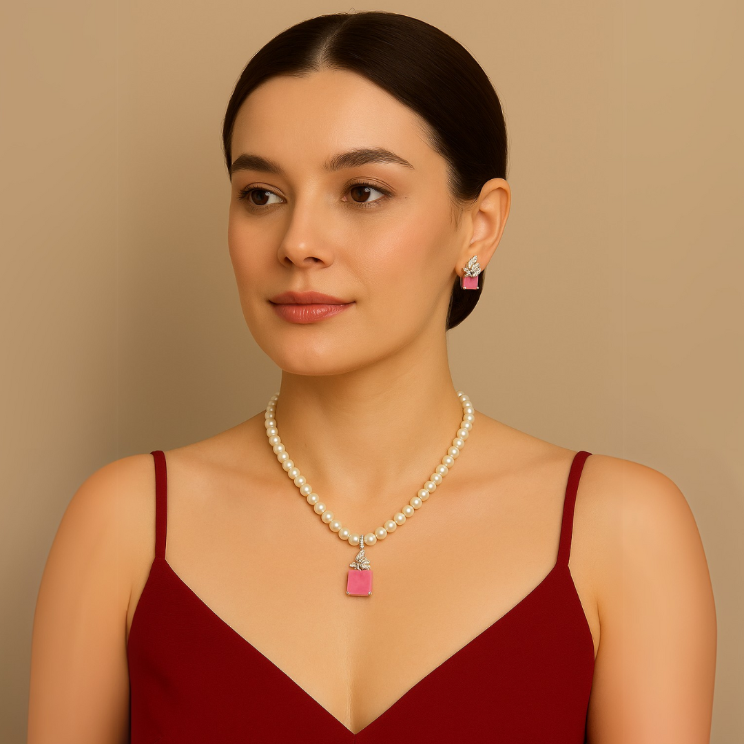 Pink Drop Pearl Jewelry Set